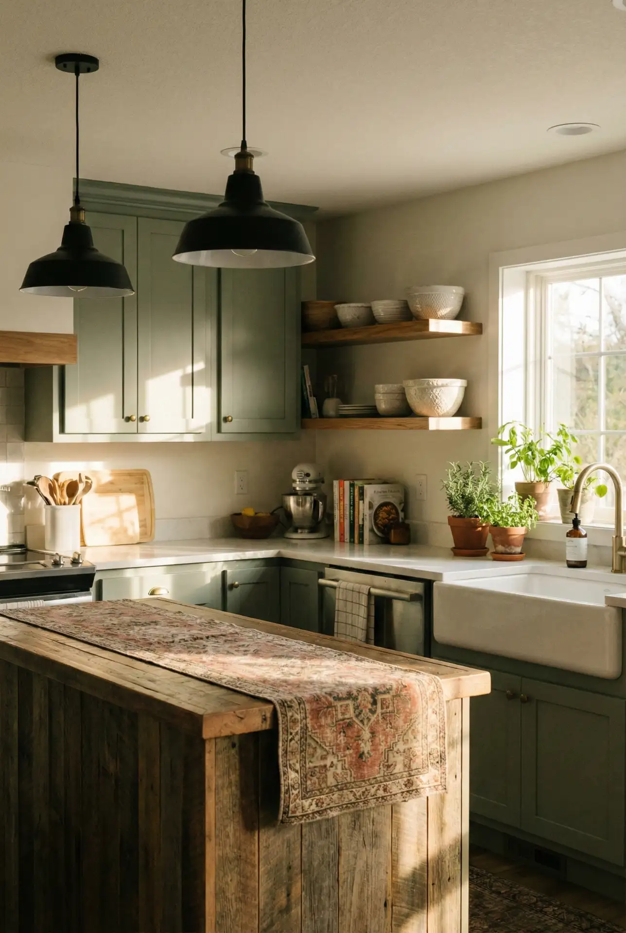 Farmhouse Sage With Apron Sink And Mixed Woods 2