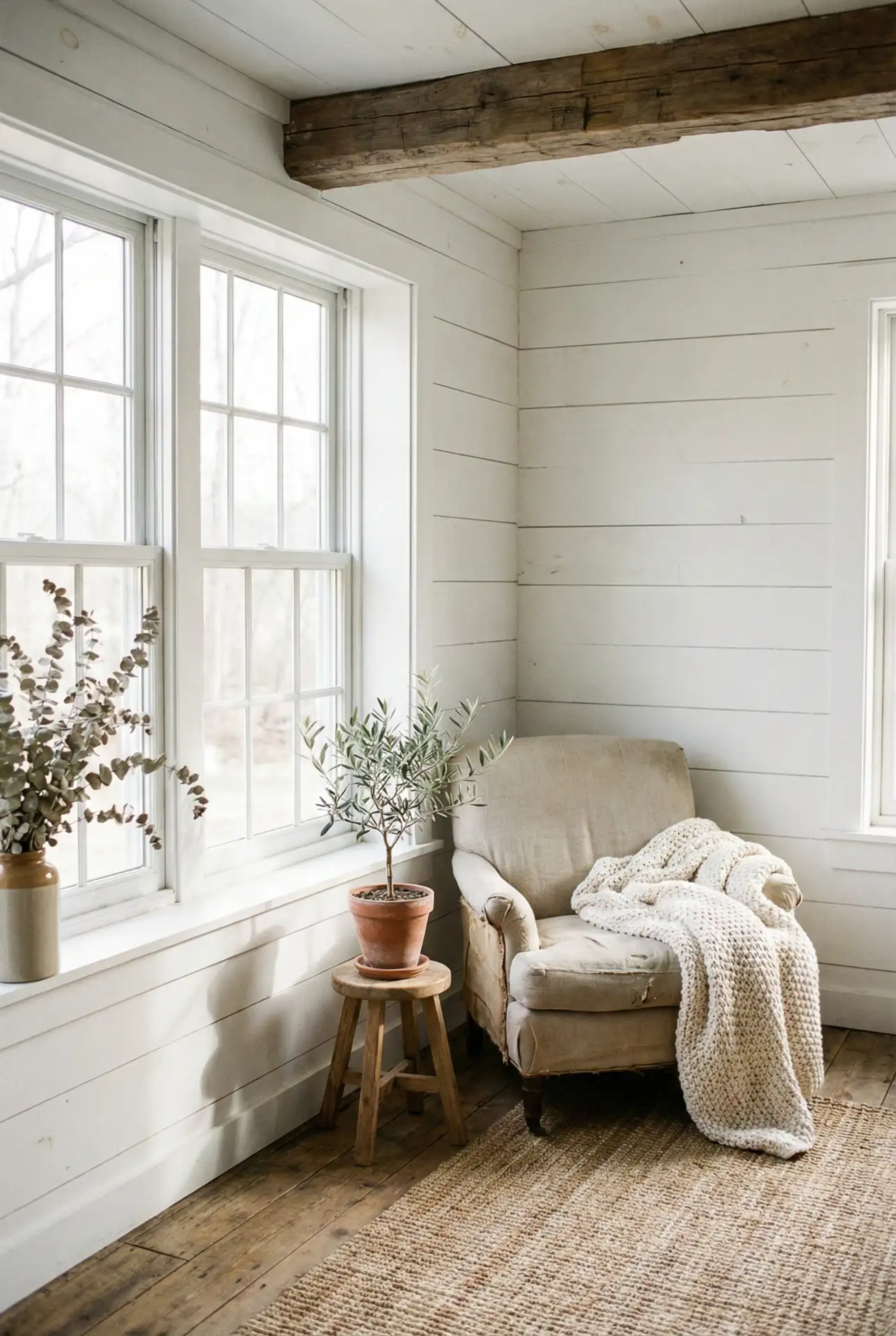 Farmhouse Style Sunroom With White Shiplap 1