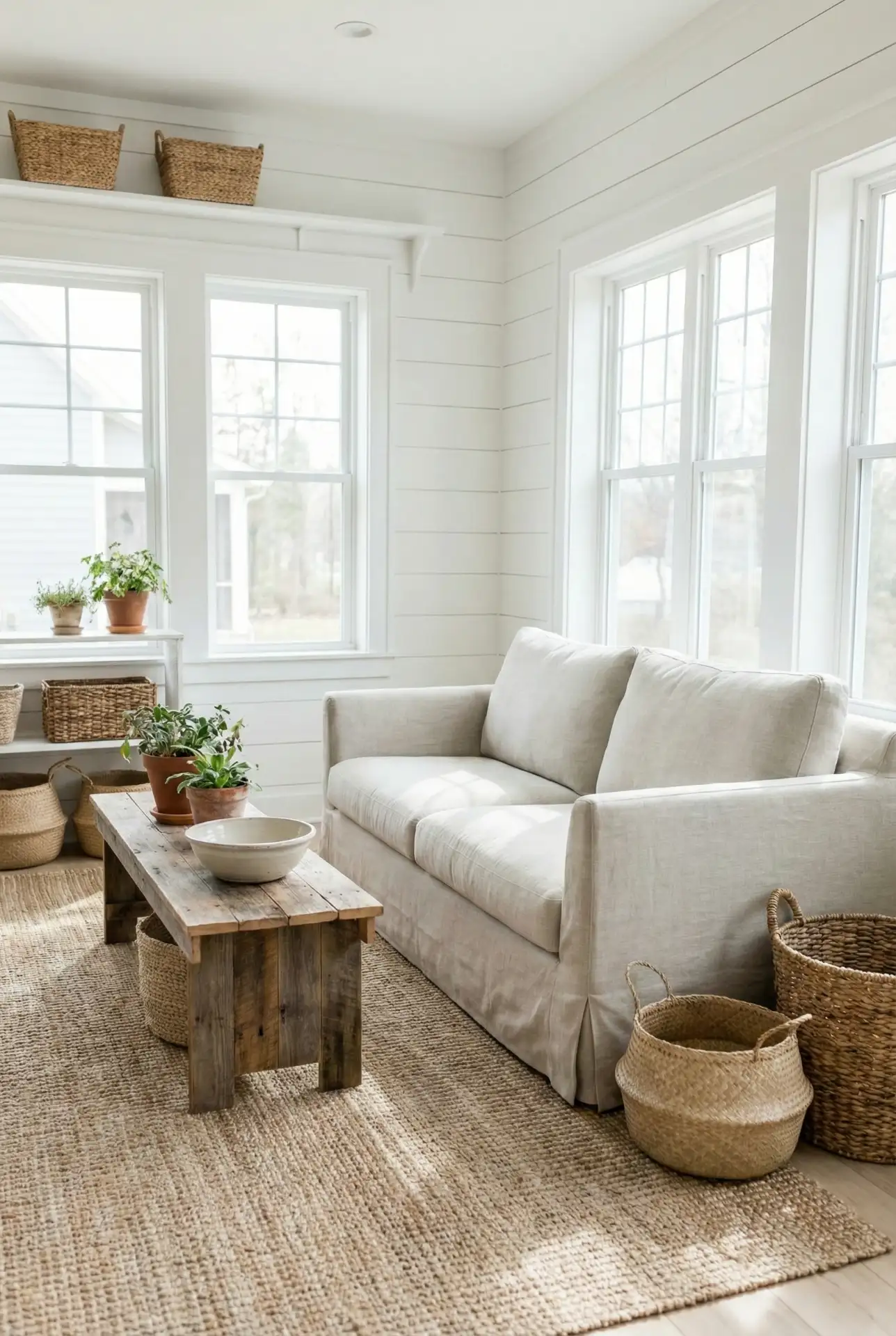 Farmhouse Style Sunroom With White Shiplap 2