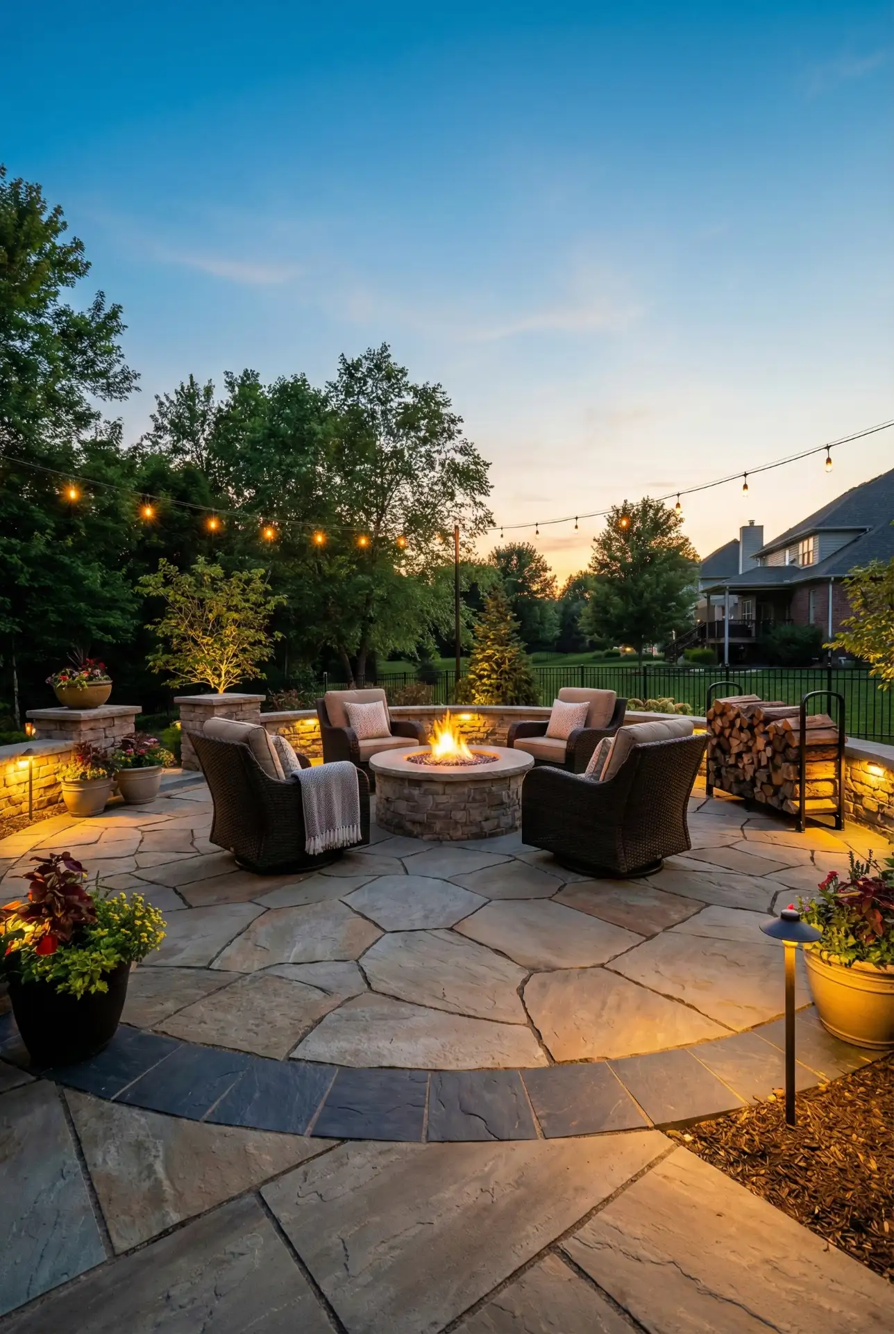 Fire Pit Patio With Mixed Stone Border 1