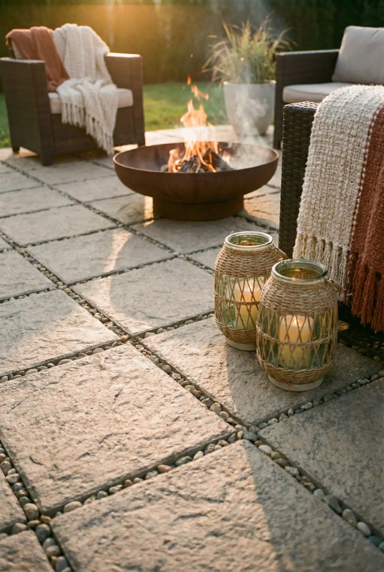 Fire Pit Patio With Mixed Stone Border 2