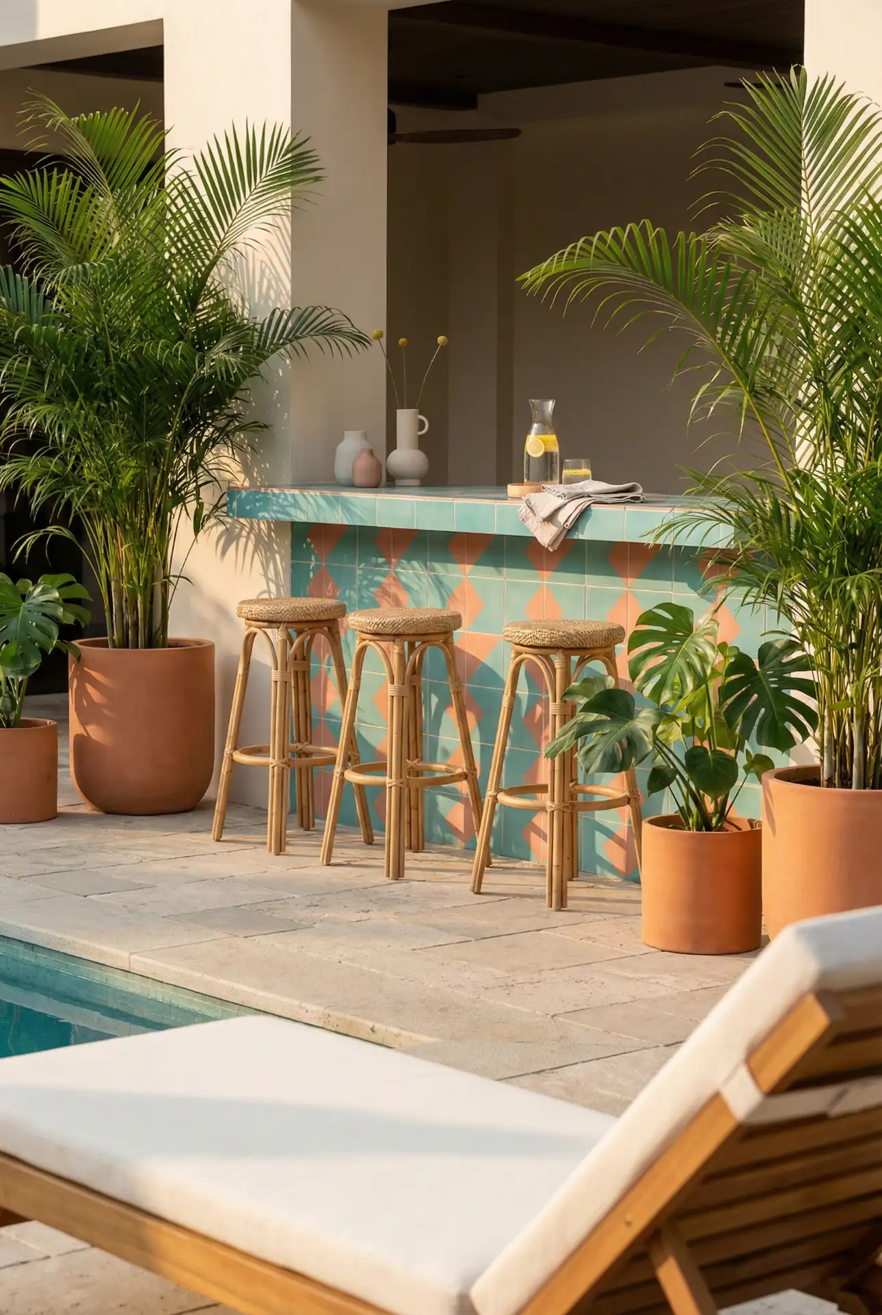 Florida-Inspired Poolside Shade With Bright Tile Accents 1