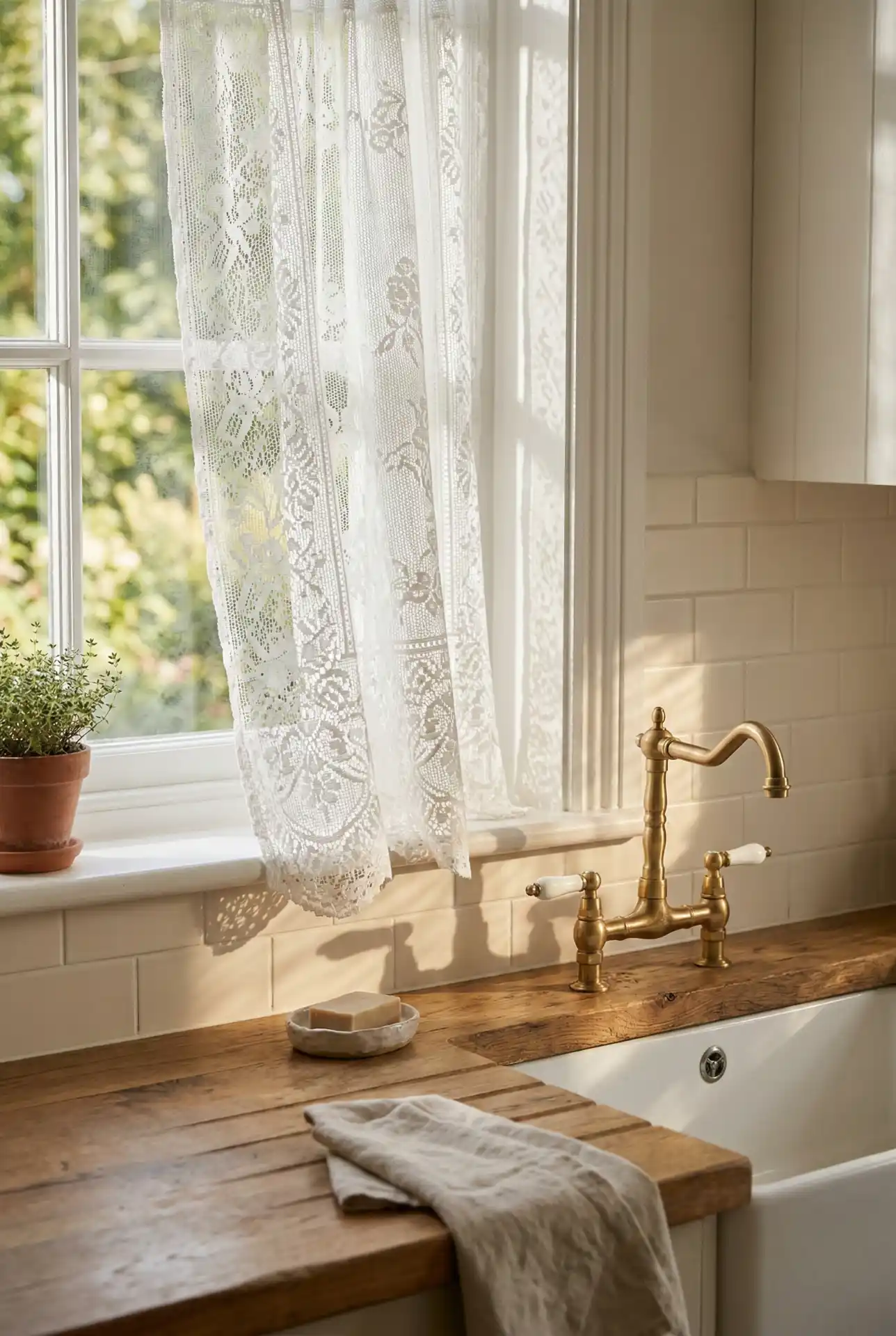 French Country Lace Panel With A Bright White Frame 2