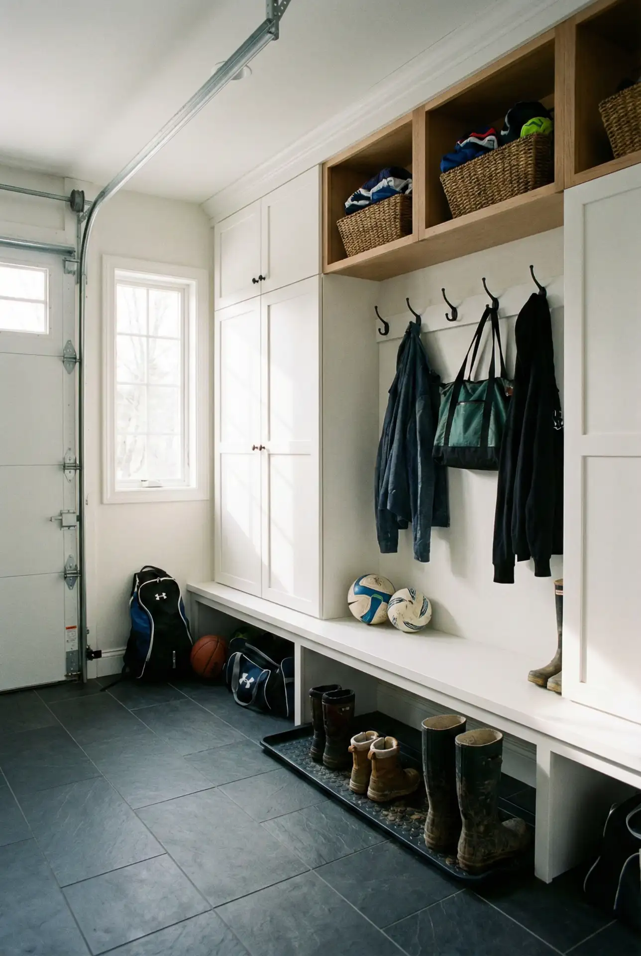 Garage Entry Locker Wall With Durable Flooring 1