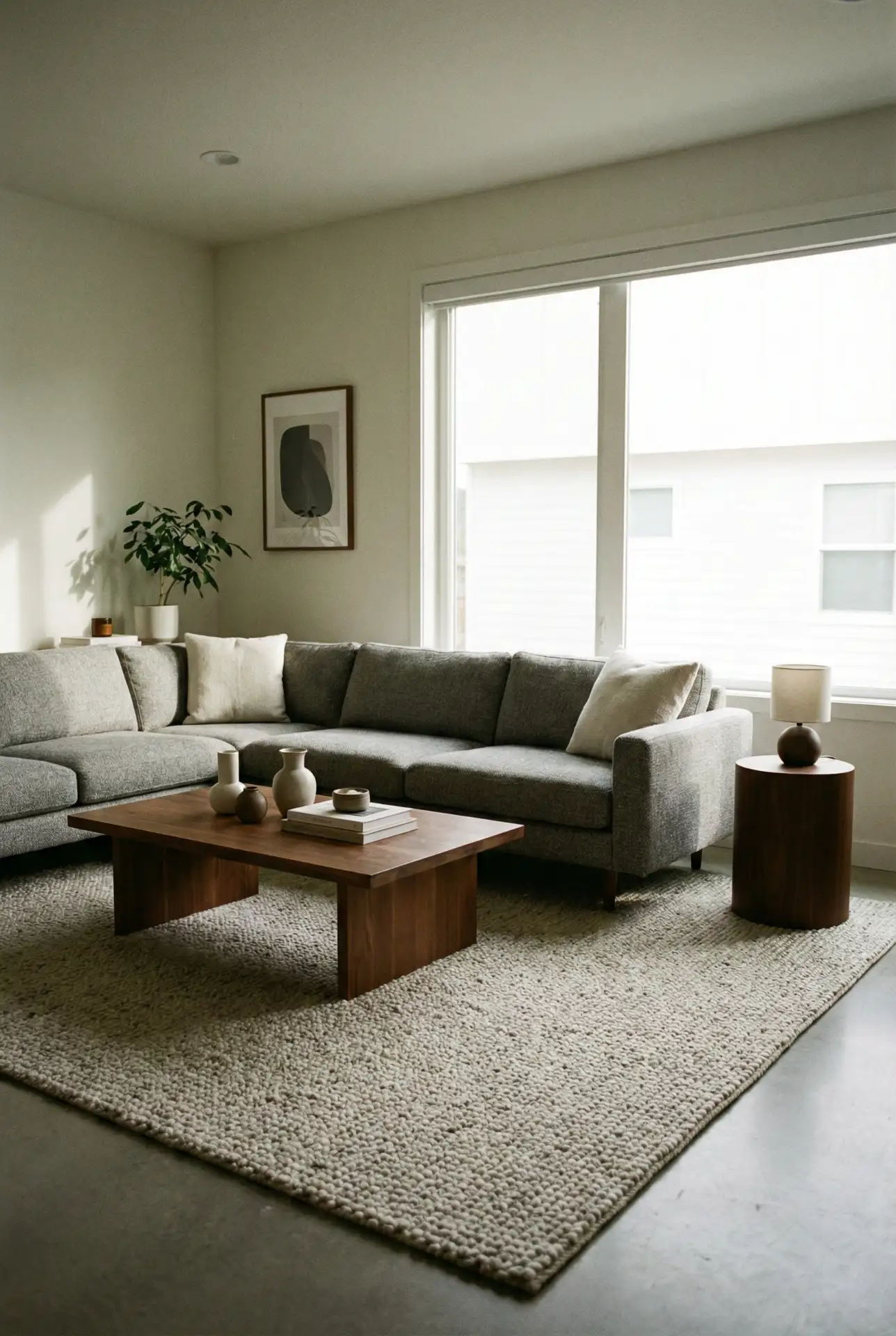 Gray Sectional With Dark Wood For A Grounded Look 1