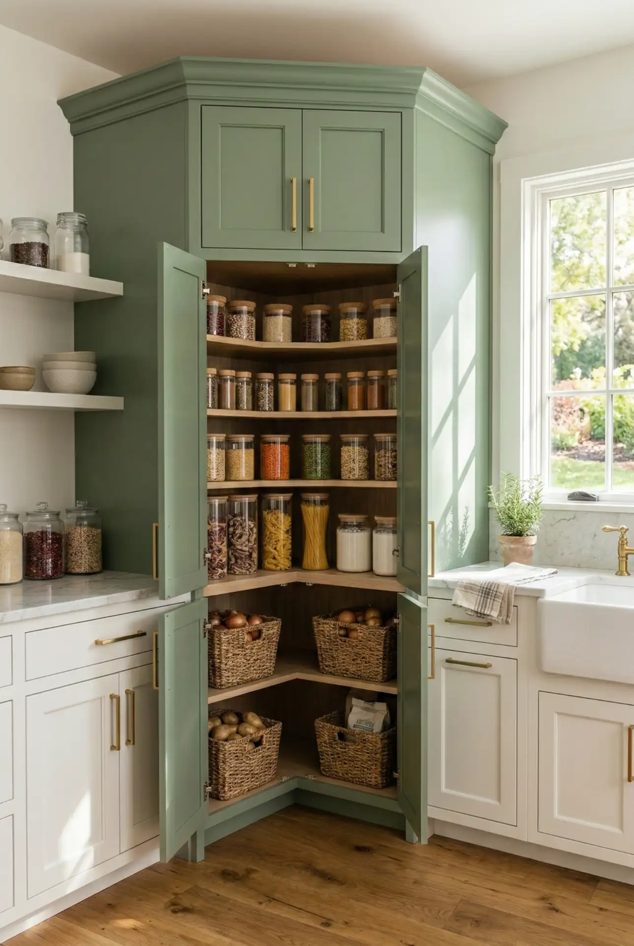 Green Corner Pantry Cabinet Upgrade 1