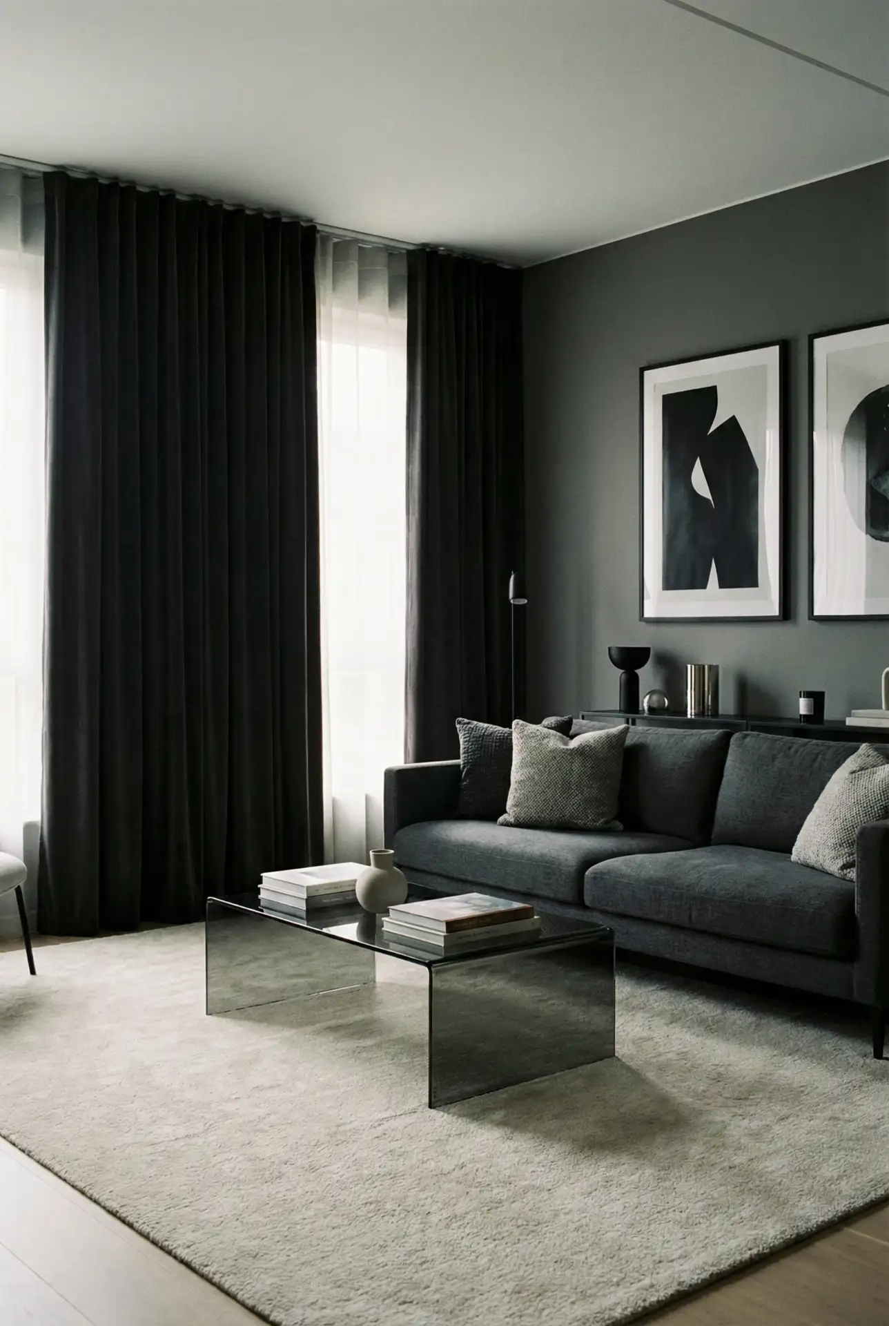 Grey Sofa With Dark Accents For A Modern Moody Apartment 1