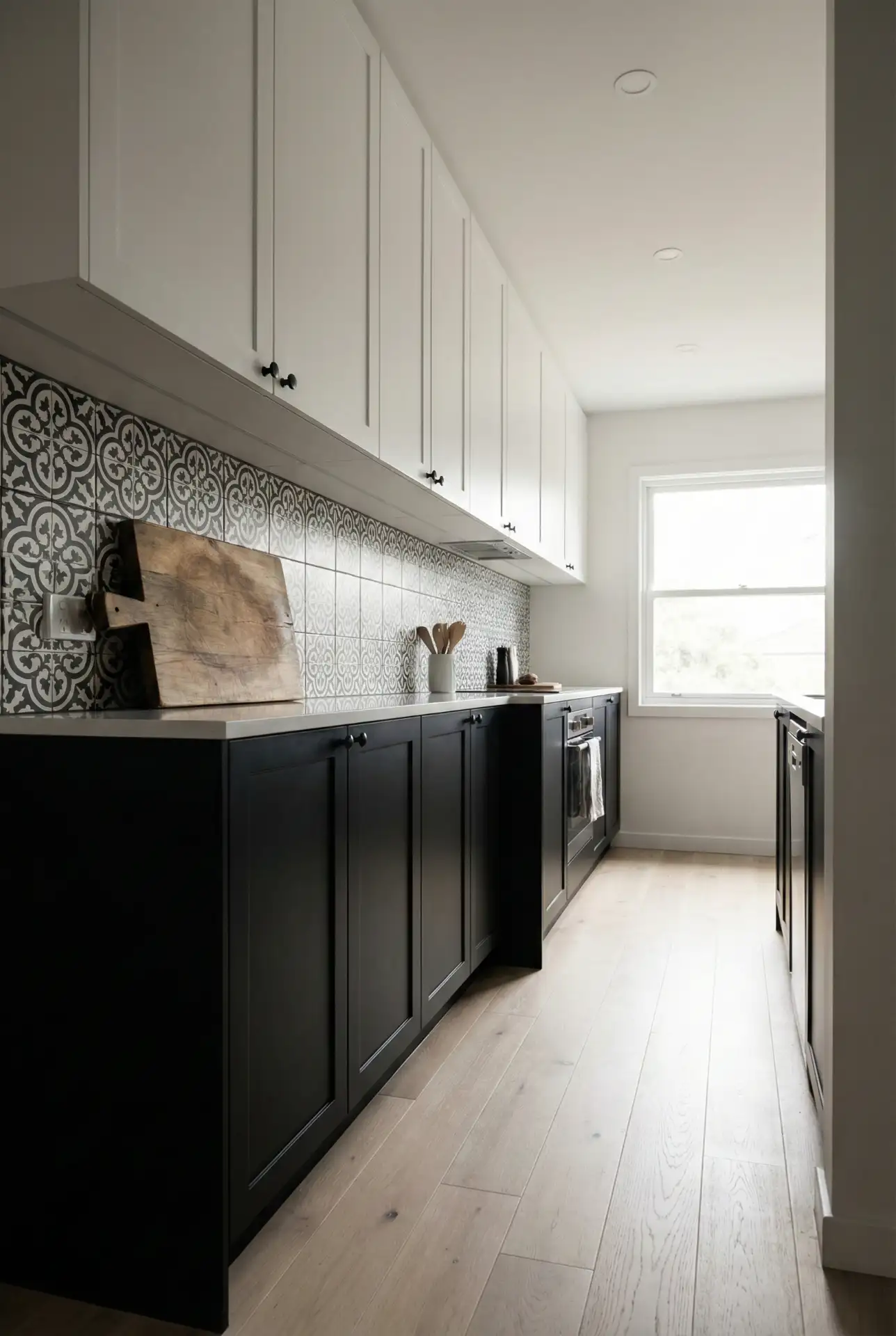 High-Contrast Cabinets With Patterned Backsplash Ideas 1