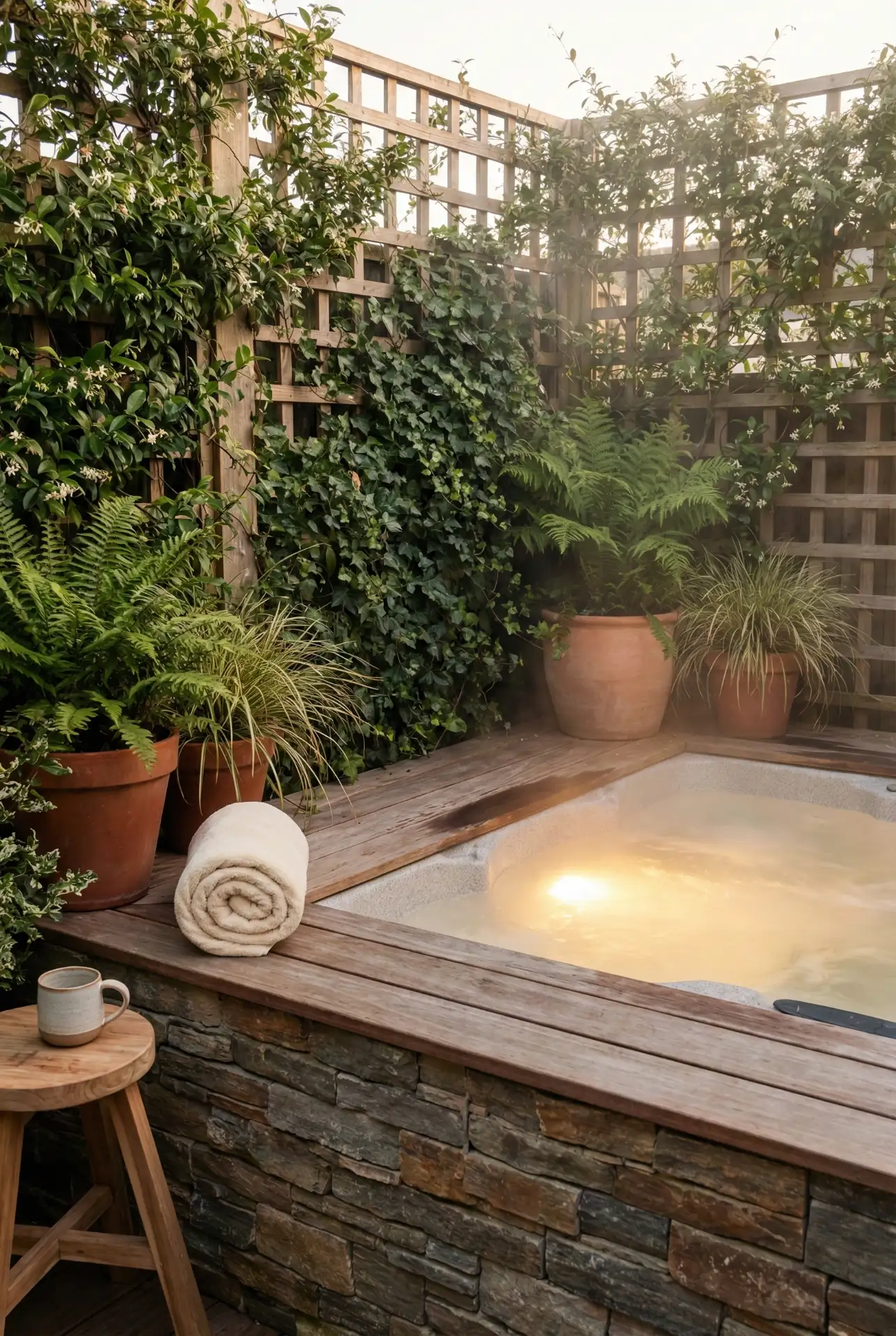 Hot Tub Hideaway With Privacy Plant Wall 1