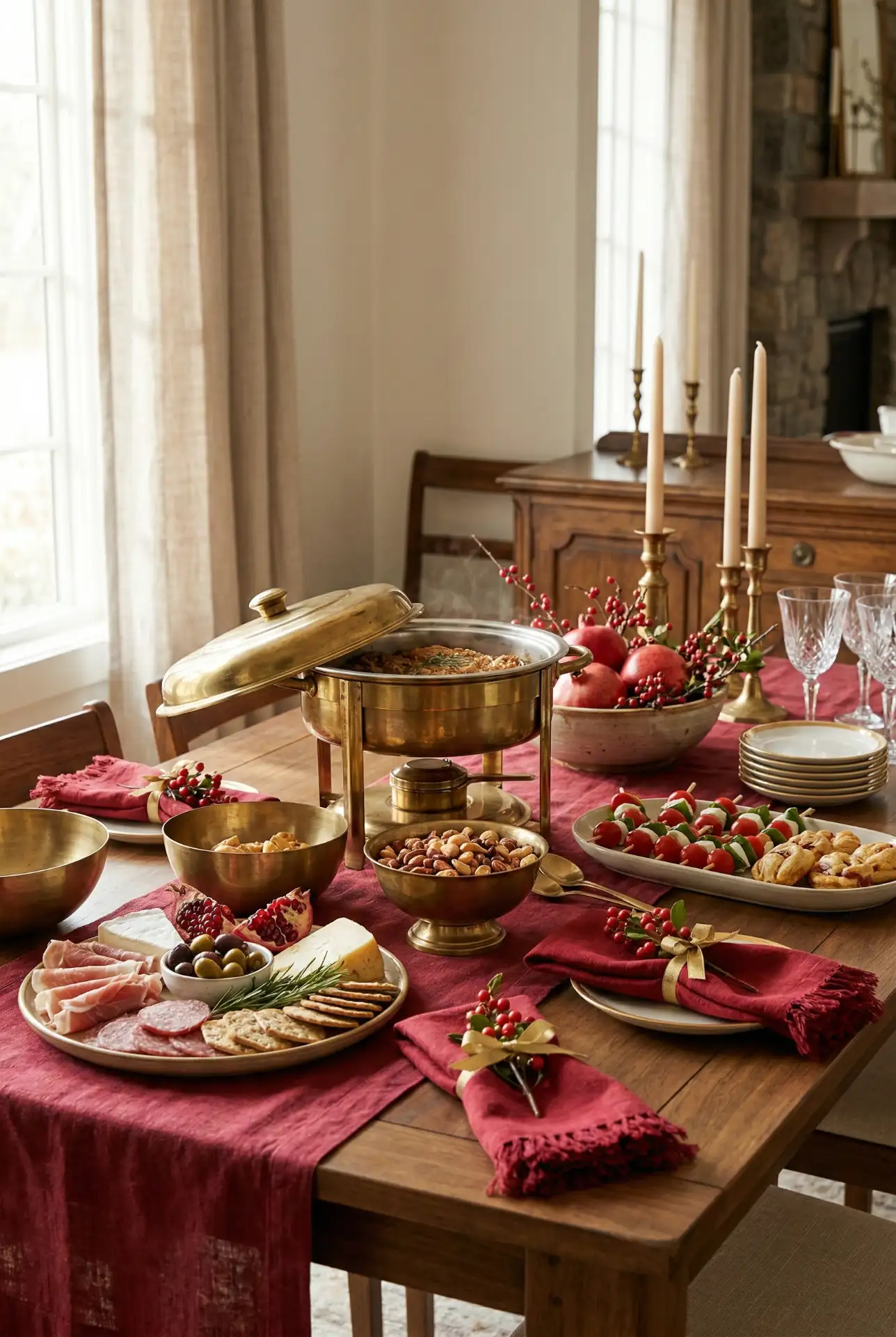 Indian Party Planning Buffet With Brass And Red Accents 1