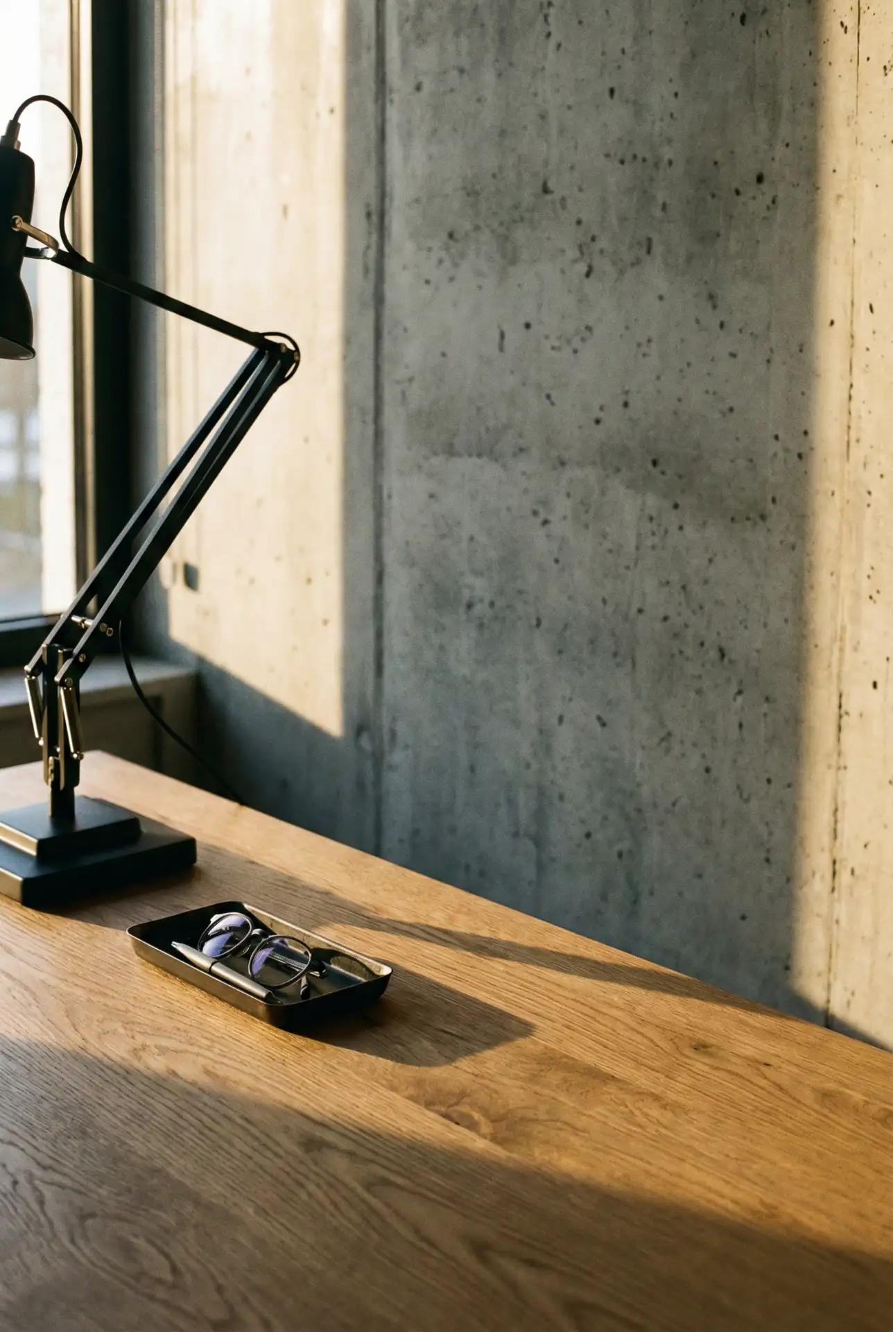 Industrial Concrete-And-Wood Desk With Task Lighting 1