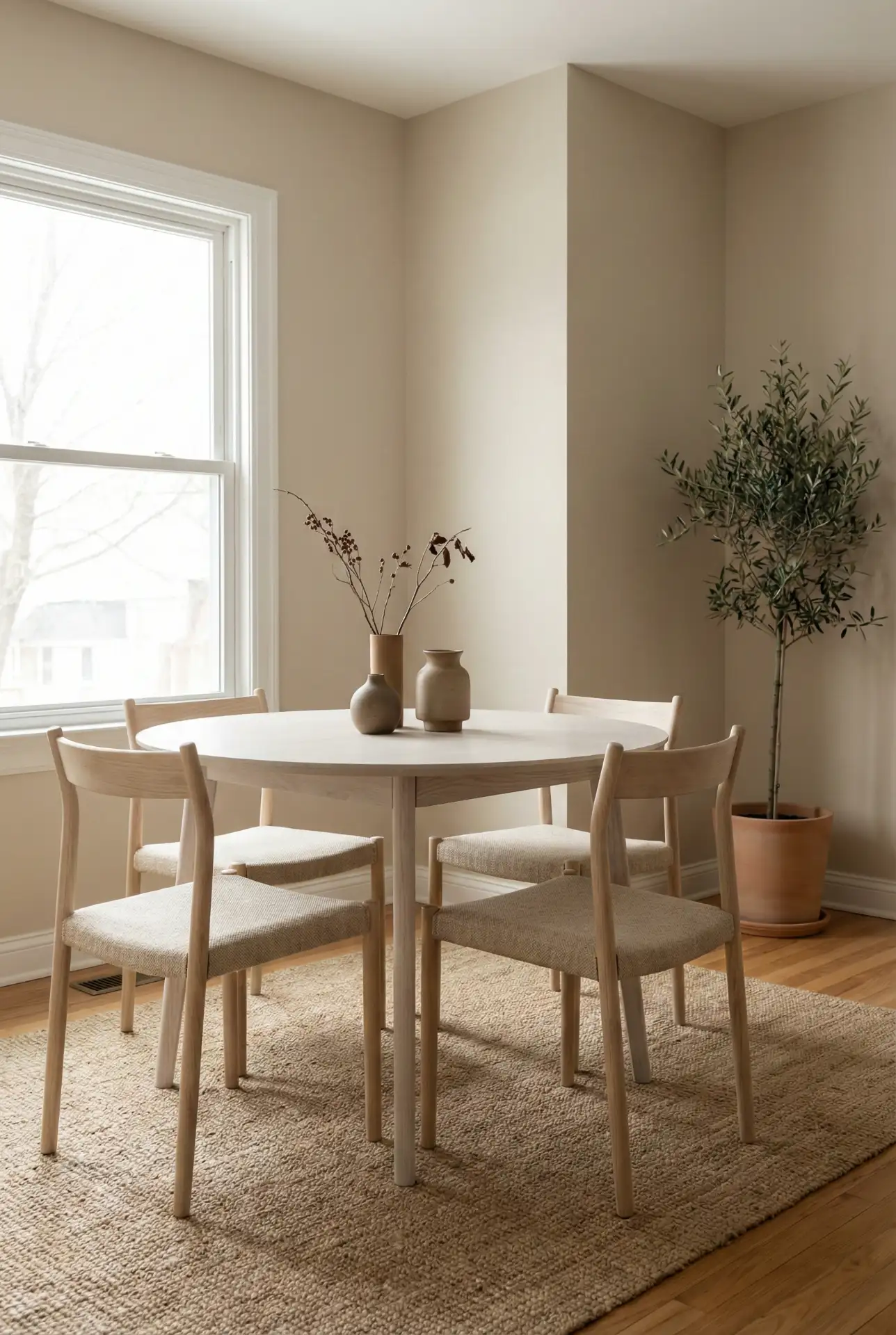 Japandi Light Wood Chairs With Soft Fabric Seats 1