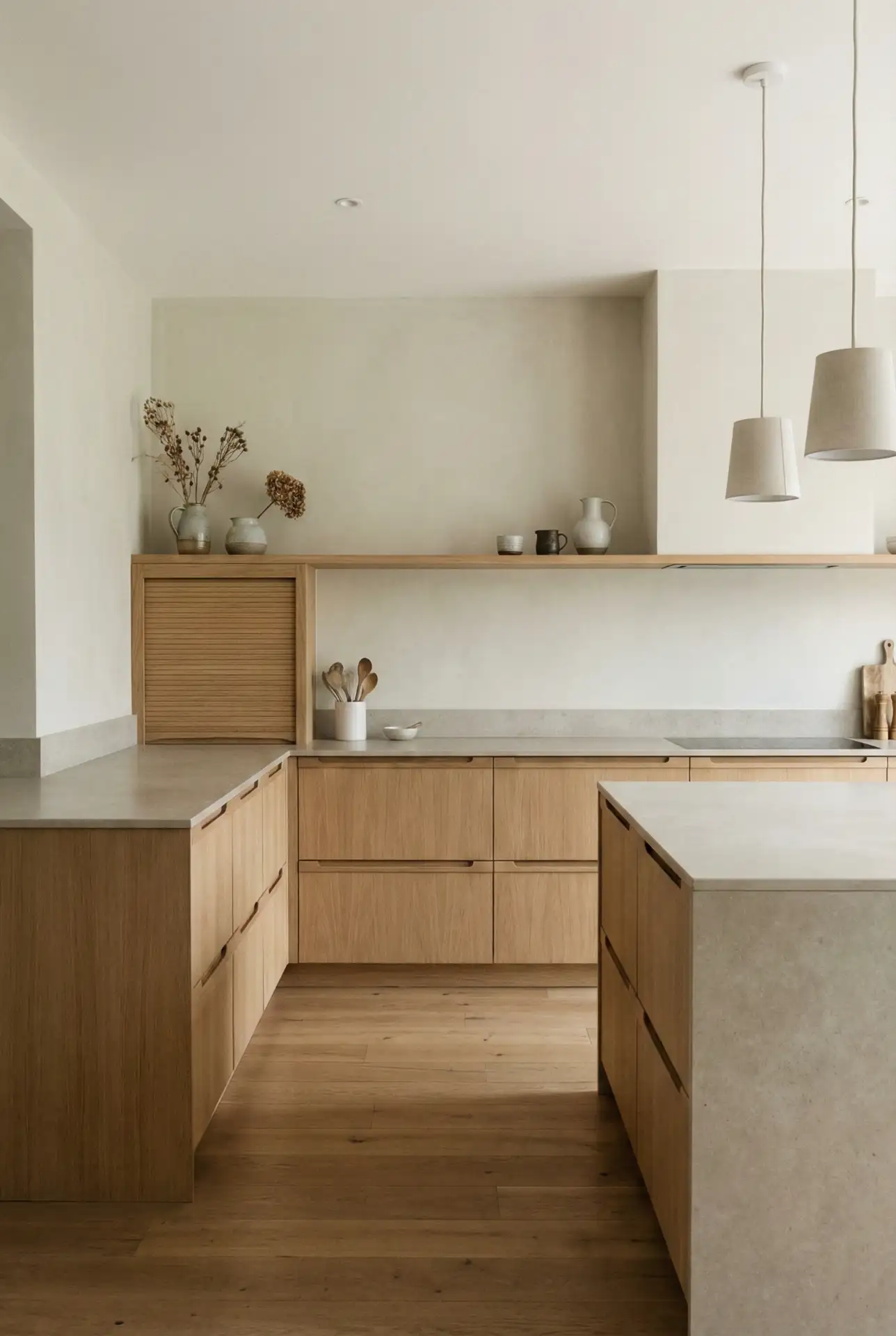 Japandi Modern Open Kitchen With Hidden Storage 1