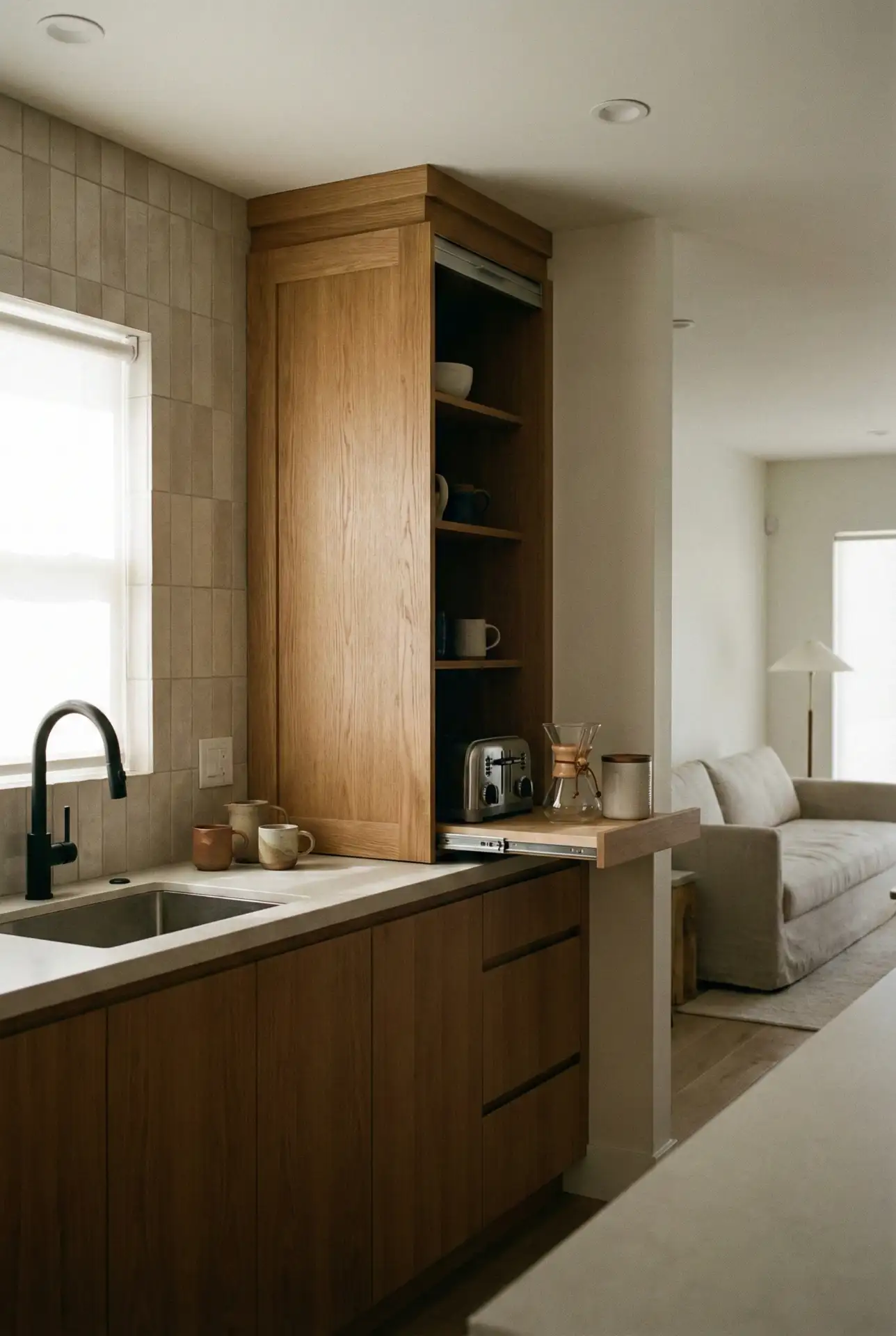 Japandi Modern Open Kitchen With Hidden Storage 2