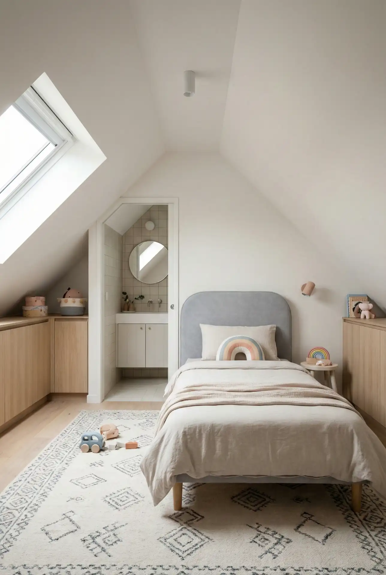 Kids + Bathroom Attic Setup With Easy-Clean Materials 2
