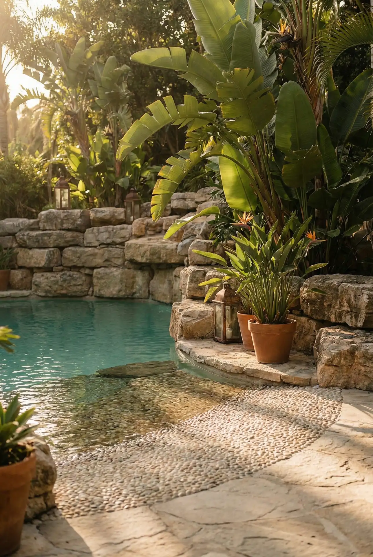 Lagoon-Style Pool Edge With Tropical Planting 1