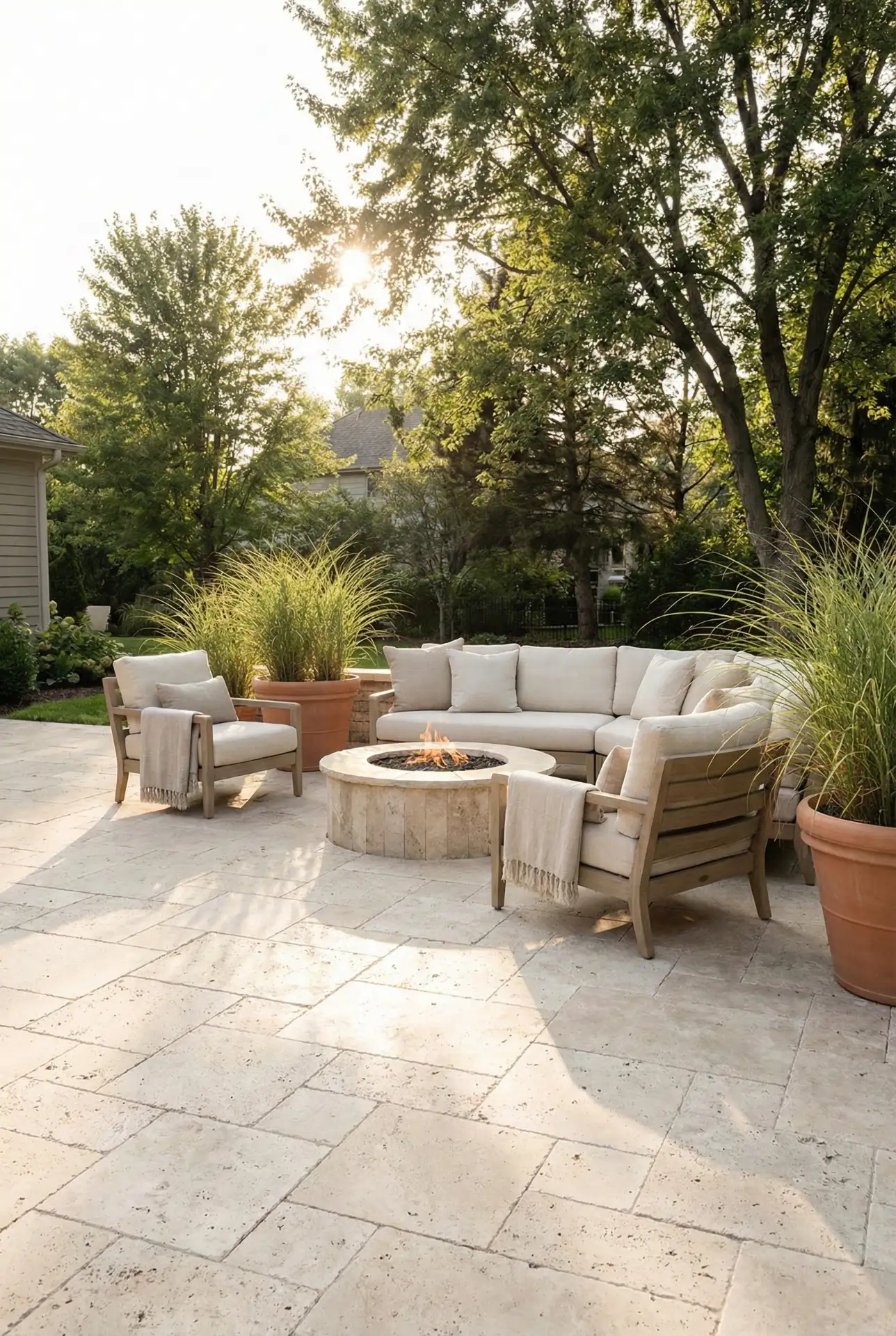 Large Stone Paver Lounge With A Fire Pit Zone 2