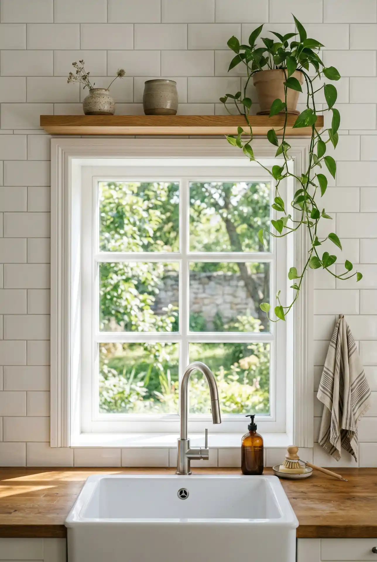 Layered Shelf Styling Above The Sink Window 1
