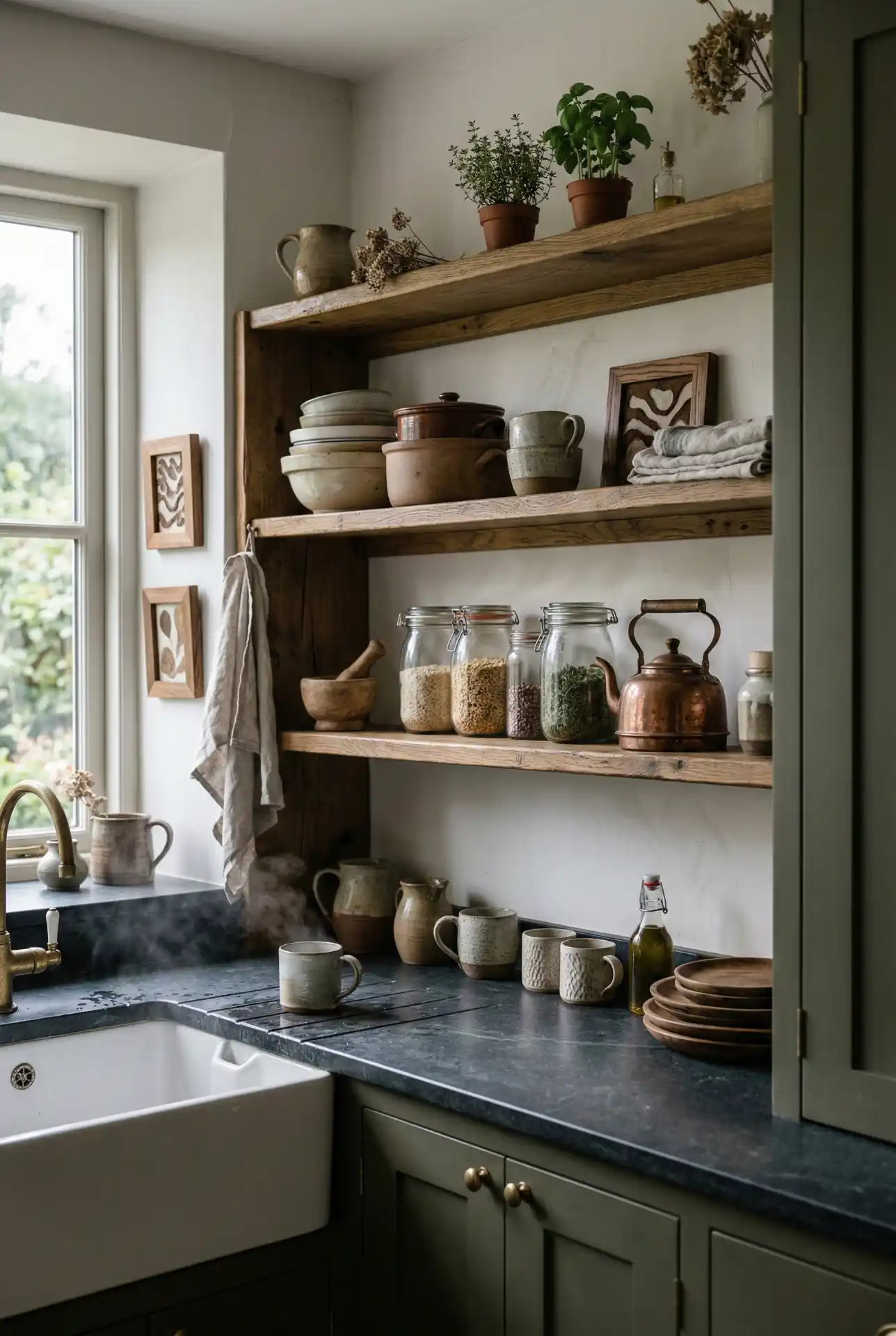 Layered Shelf Styling Above The Sink Window 2