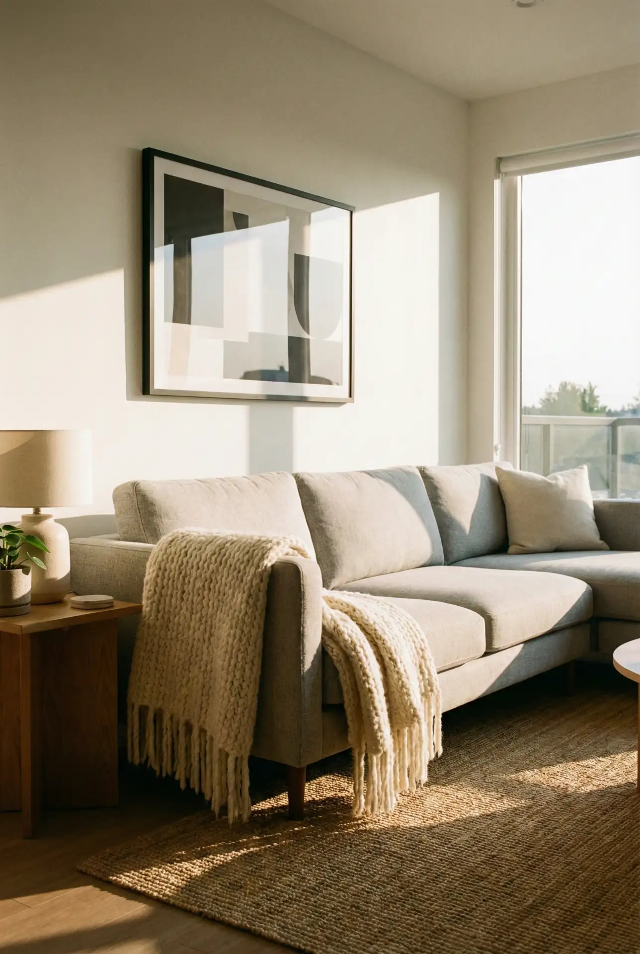 Light Gray Sectional With Black Metal Details 1