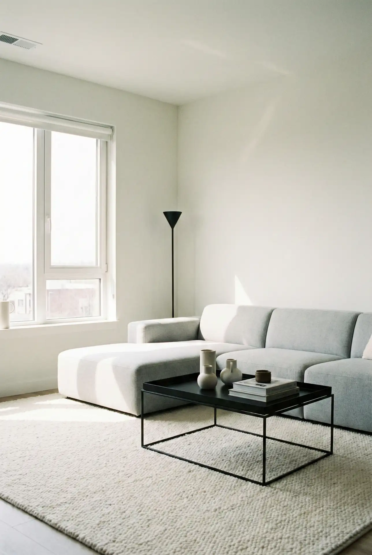 Light Gray Sectional With Black Metal Details 2