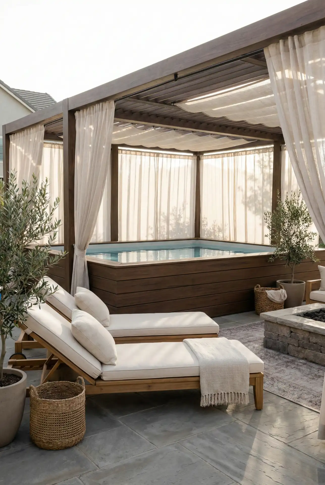 Luxury Rectangle Pool with Pergola Shade 1