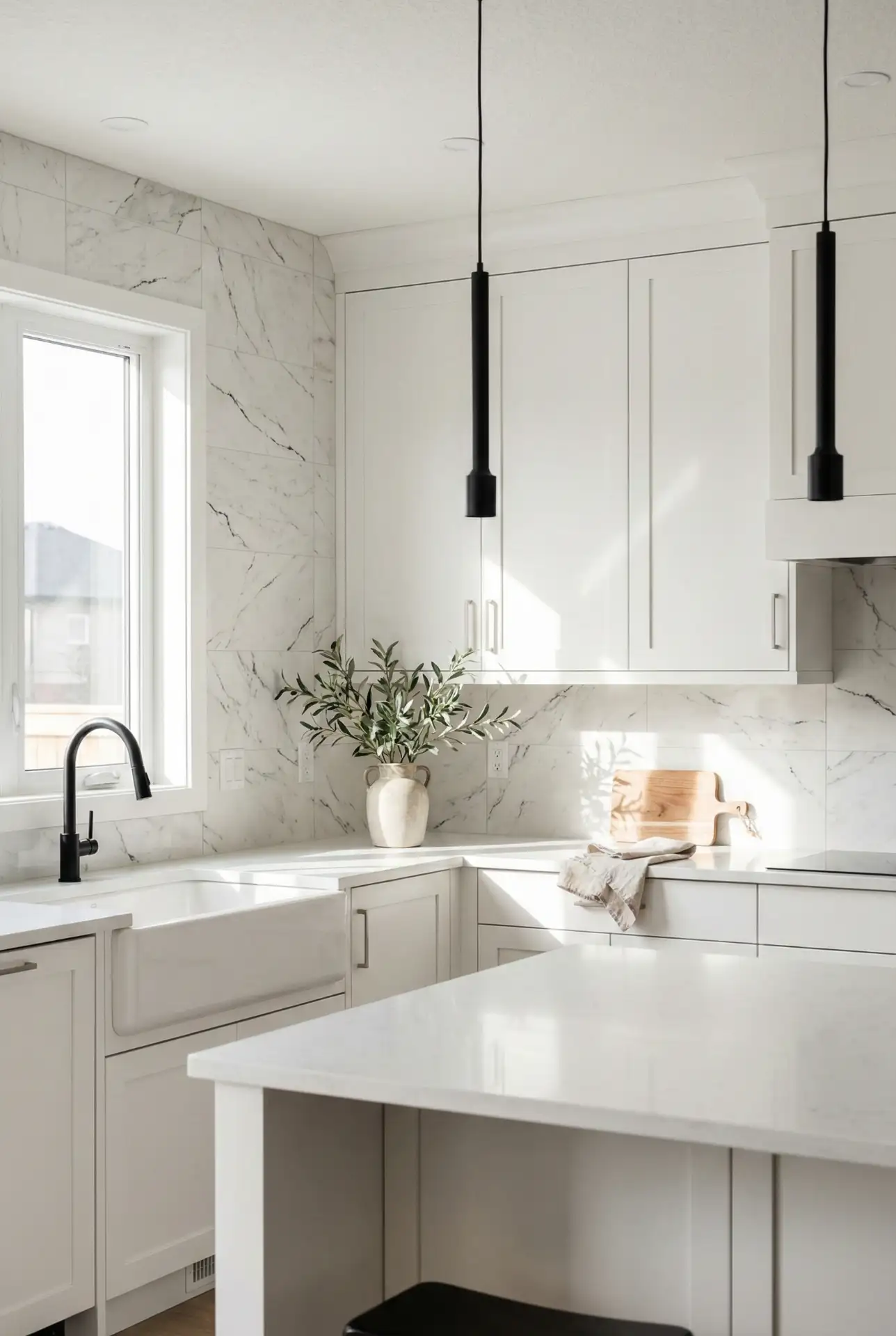 Marble-Look Backsplash Ideas With Thin Black Lines 1