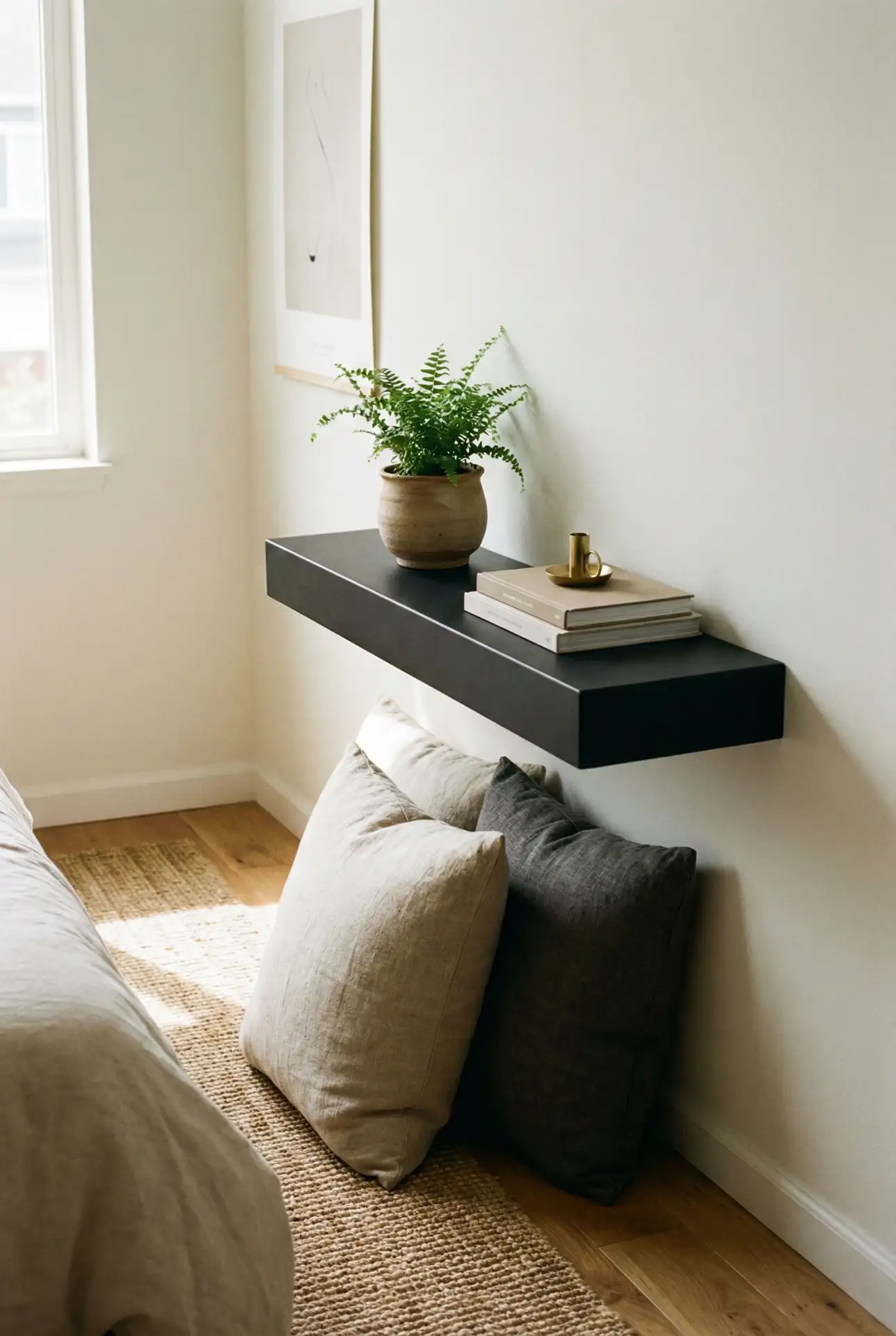 Matte Black Accent Wall With Built-In Shelf Styling 2
