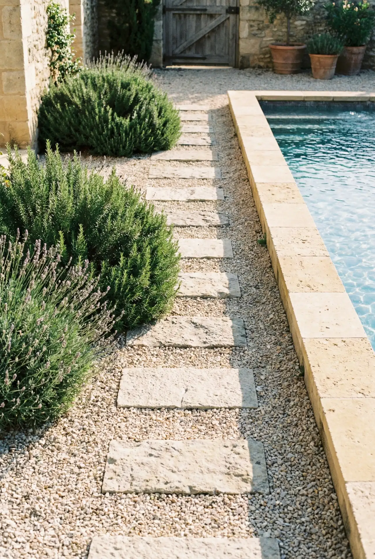 Mediterranean Step-Stone Runway Through Gravel Planting 1