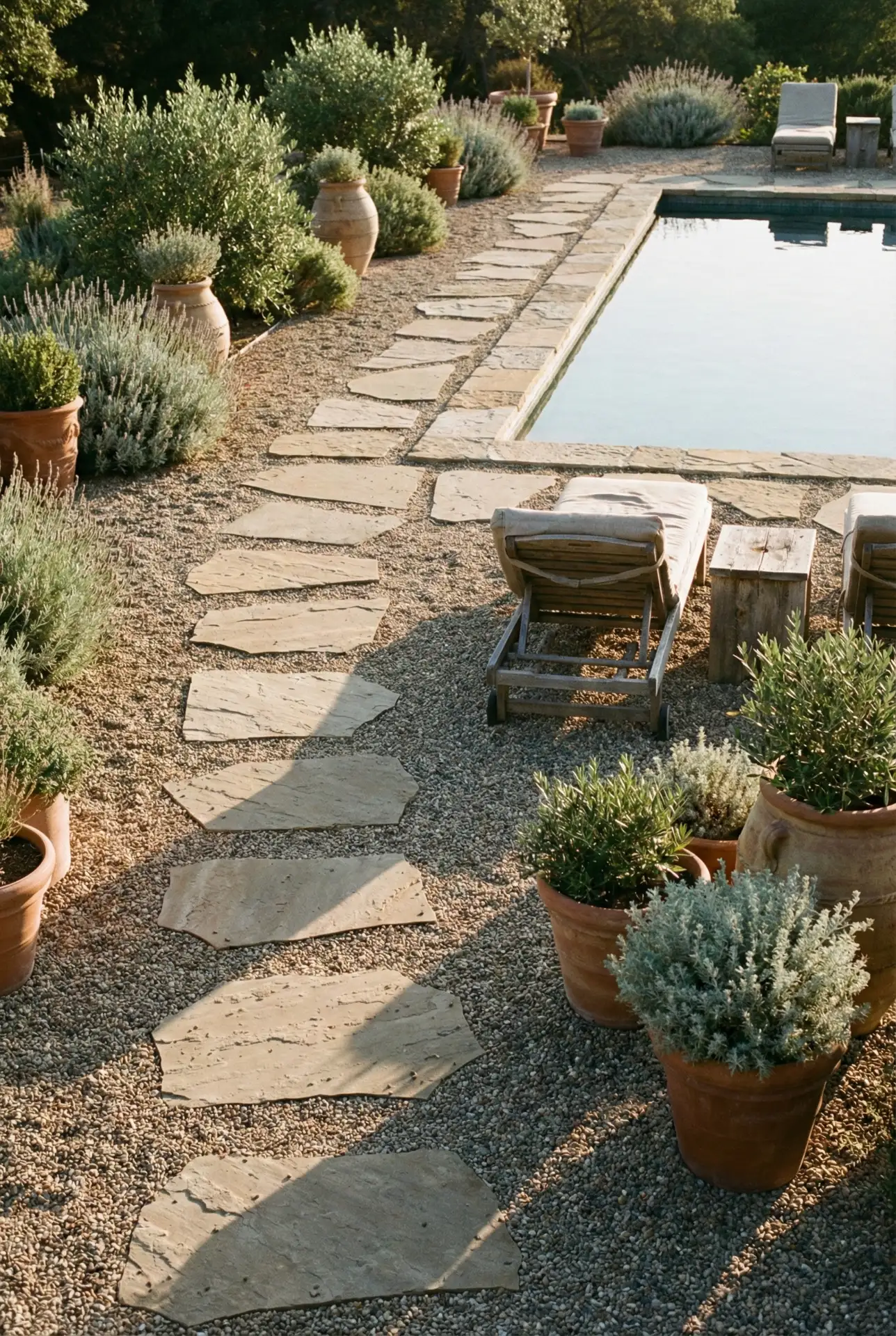 Mediterranean Step-Stone Runway Through Gravel Planting 2