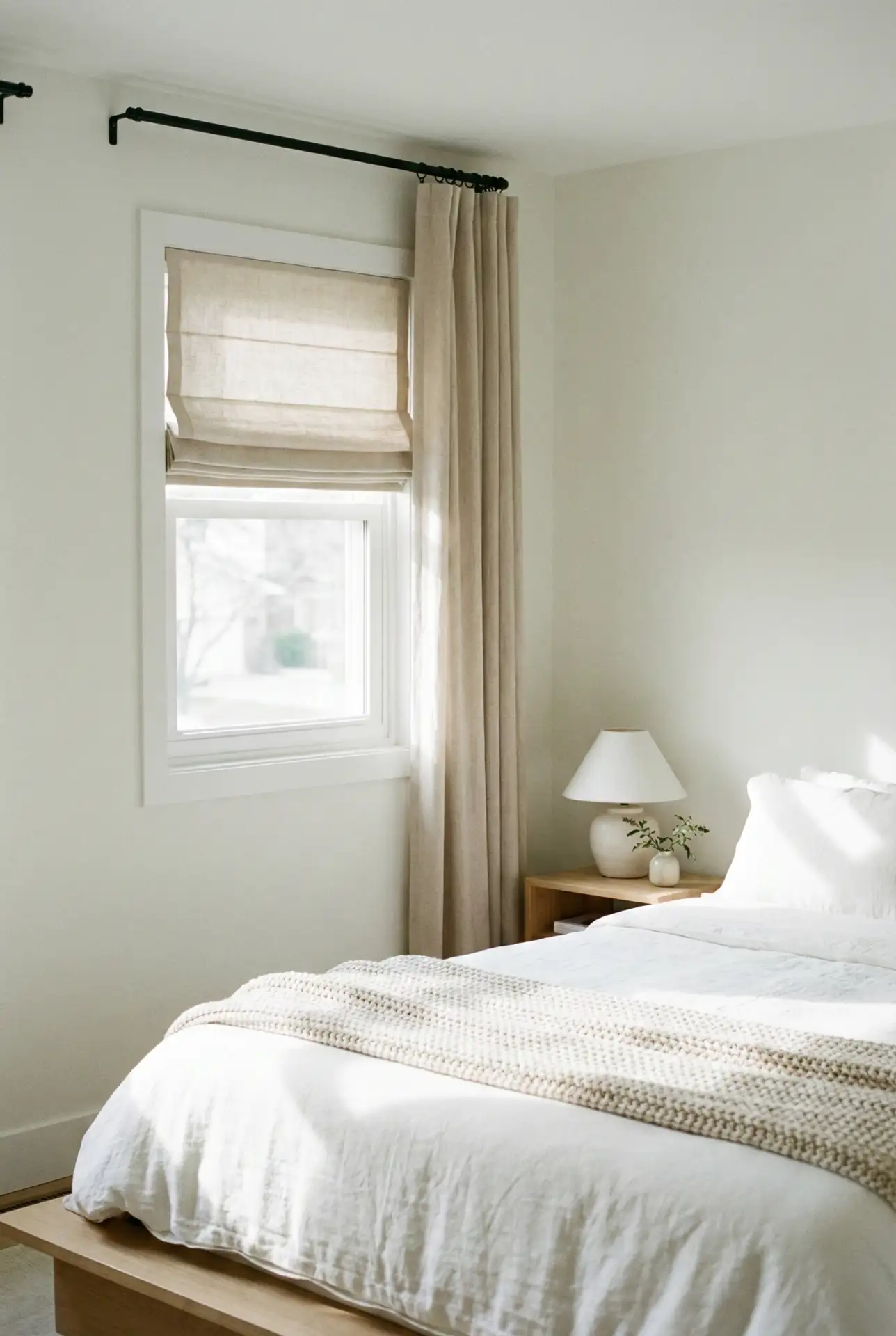 Minimalist Curtain + Shade Pairing For Small Windows 1