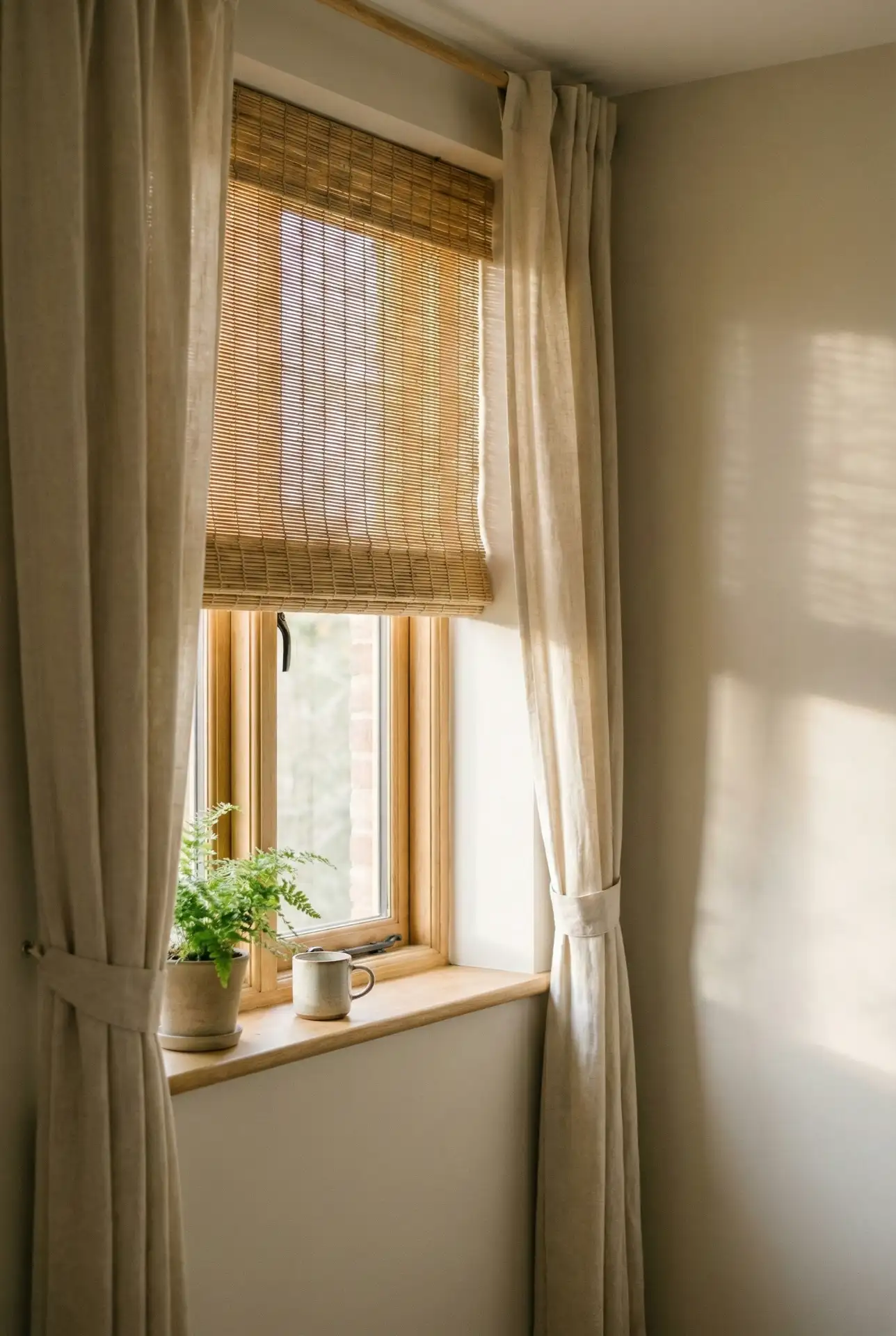 Minimalist Curtain + Shade Pairing For Small Windows 2