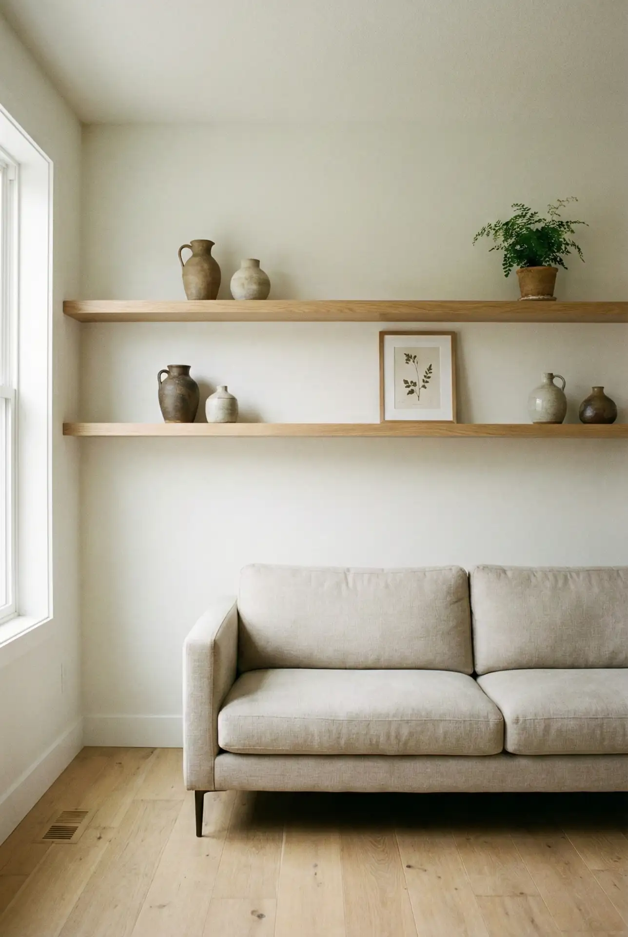 Minimalist Living Room with Floating Shelves 1