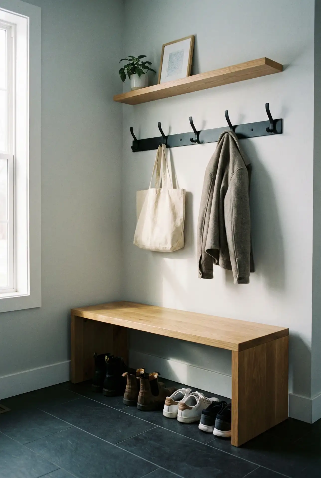 Modern Black And Oak Entry Bench Wall 1