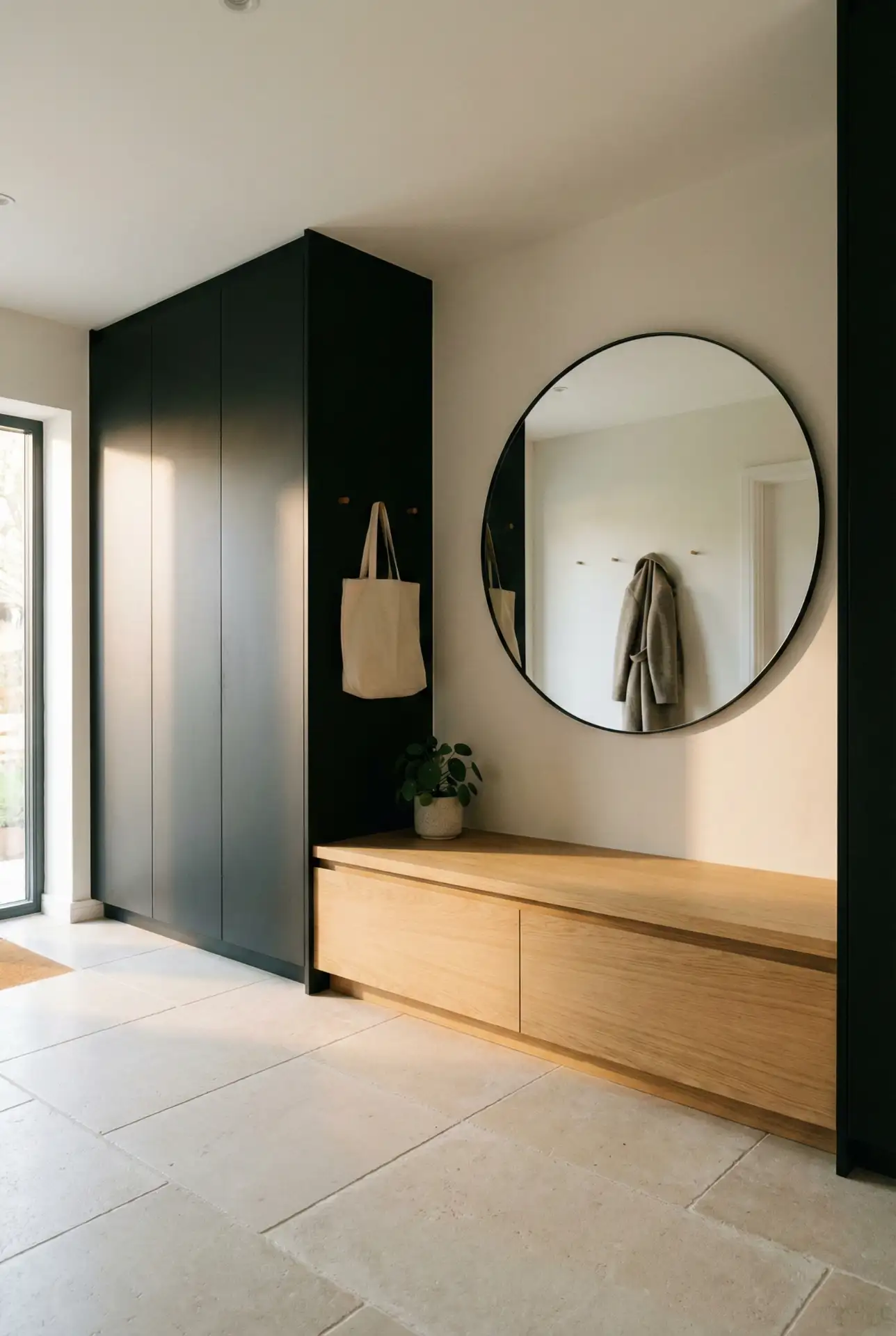 Modern Black And Oak Entry Bench Wall 2