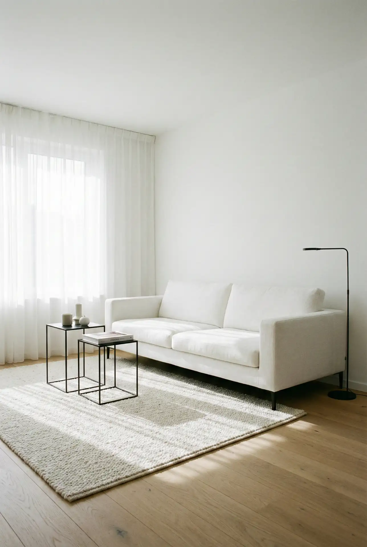 Modern Minimalist White Living Room with Quiet Contrast 1
