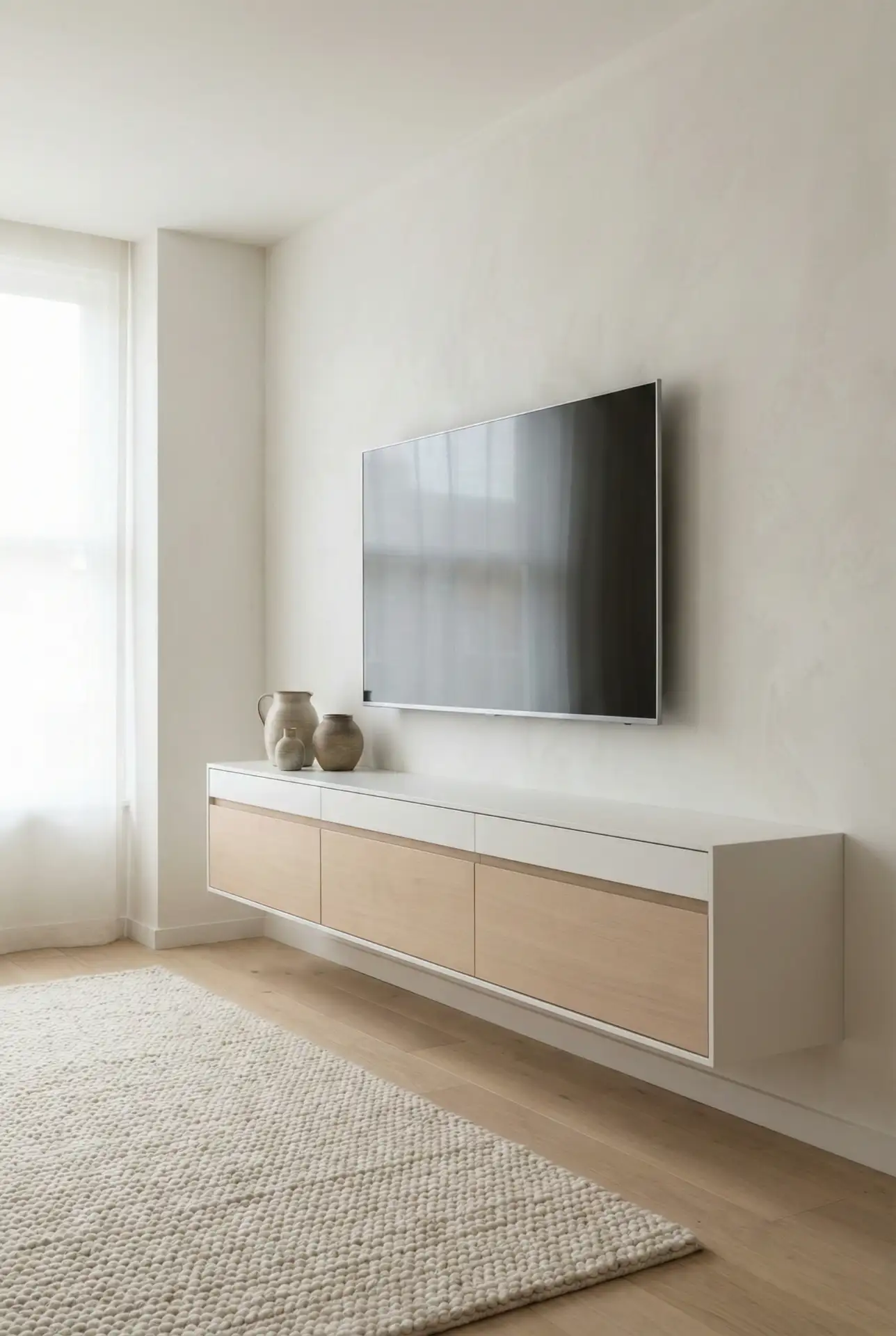 Modern Neutral TV Wall with Hidden Storage 2
