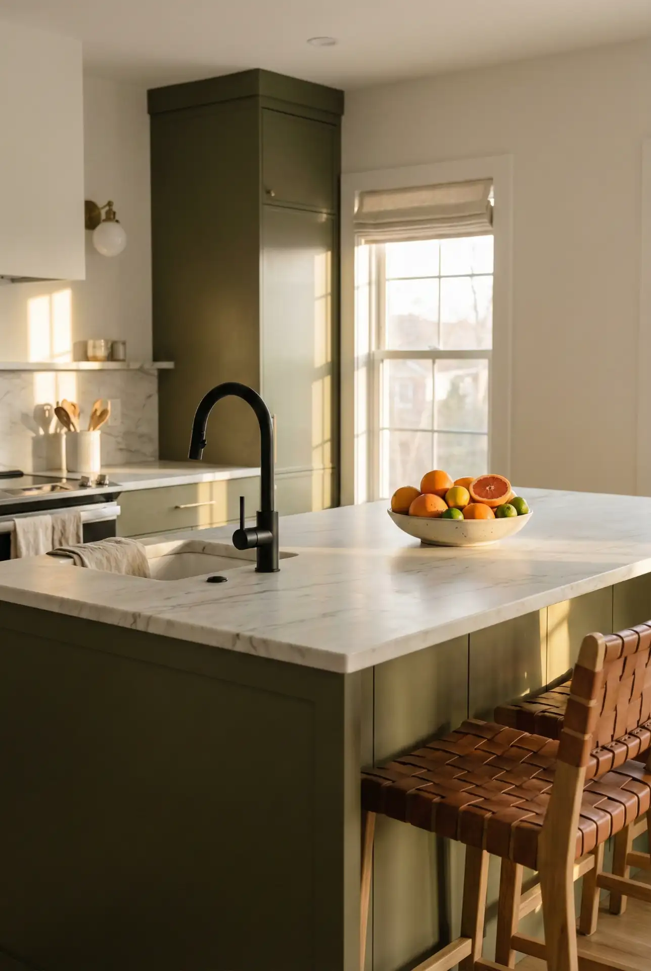 Modern Olive Kitchen With a Statement Island 1