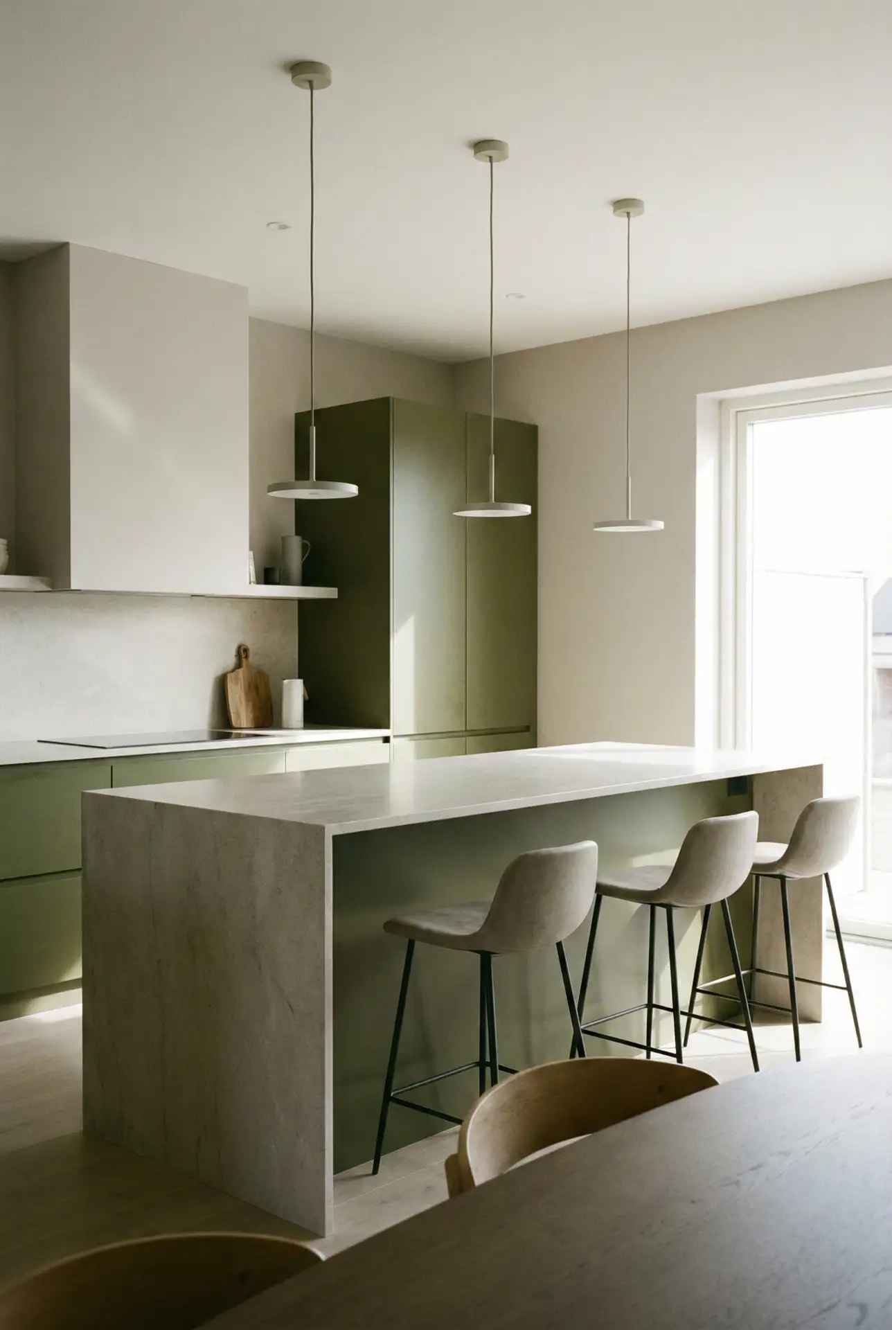 Modern Olive Kitchen With a Statement Island 2
