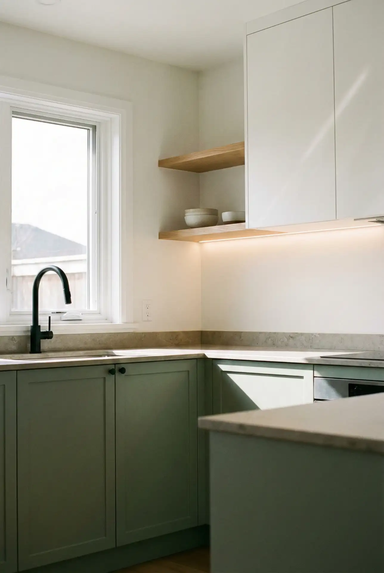 Modern Sage And White With Slim Hardware 1