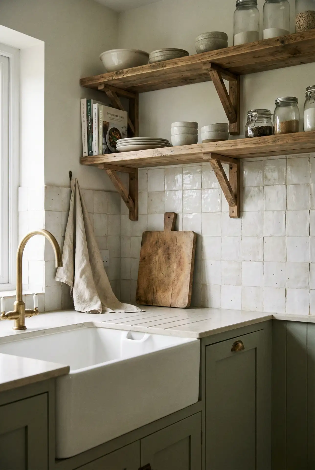 Modern Sage and Wood Mix With Open Shelving 2