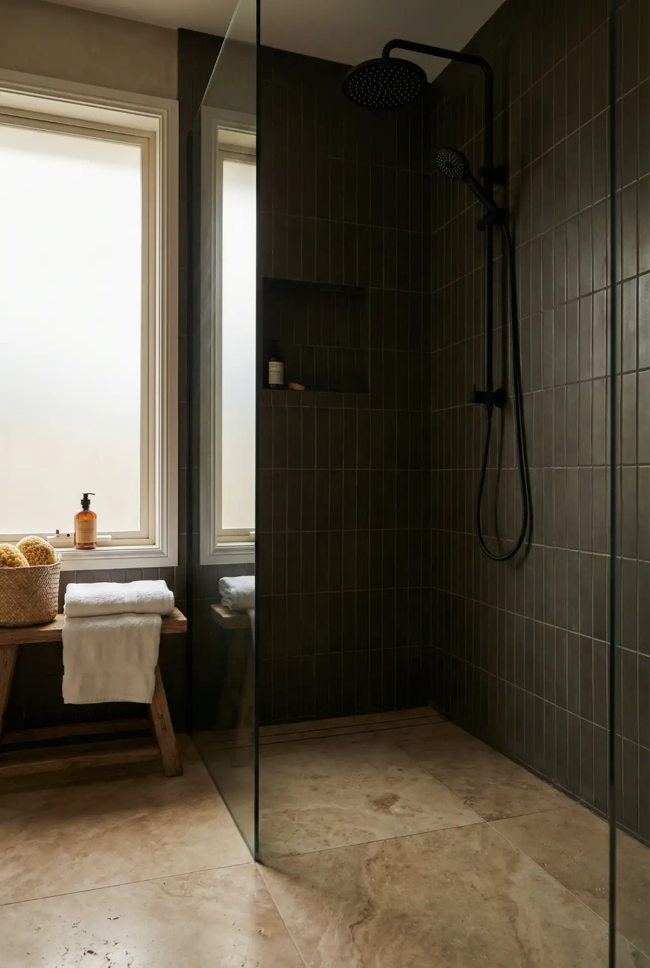 Moody Black Shower With Matte Hardware 1