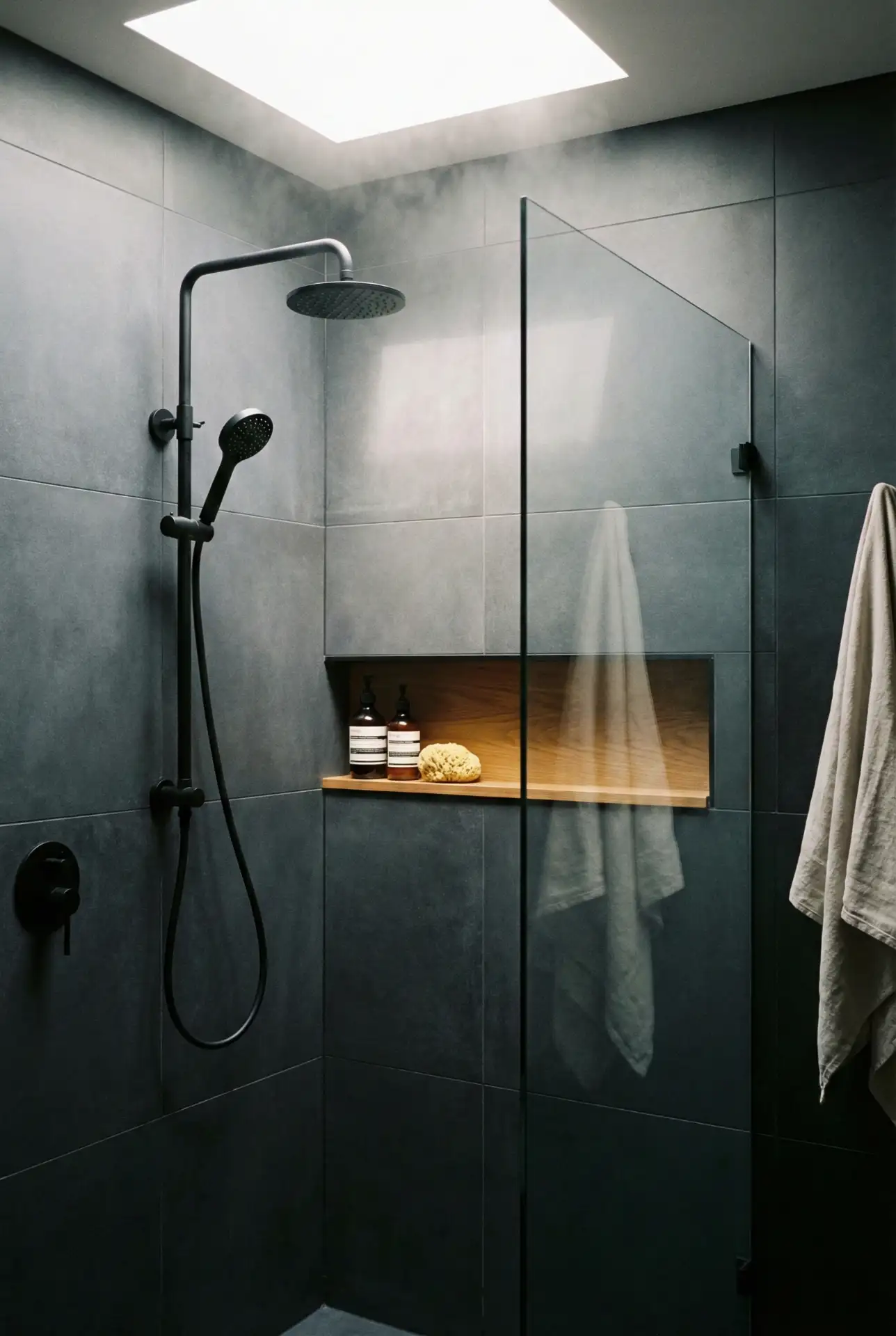 Moody Black Shower With Matte Hardware 2