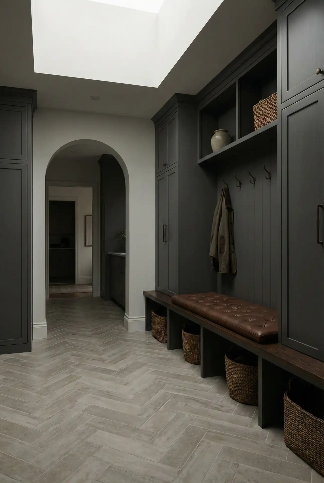 Moody Large Mudroom With Tile Rug And Closed Cabinets 1