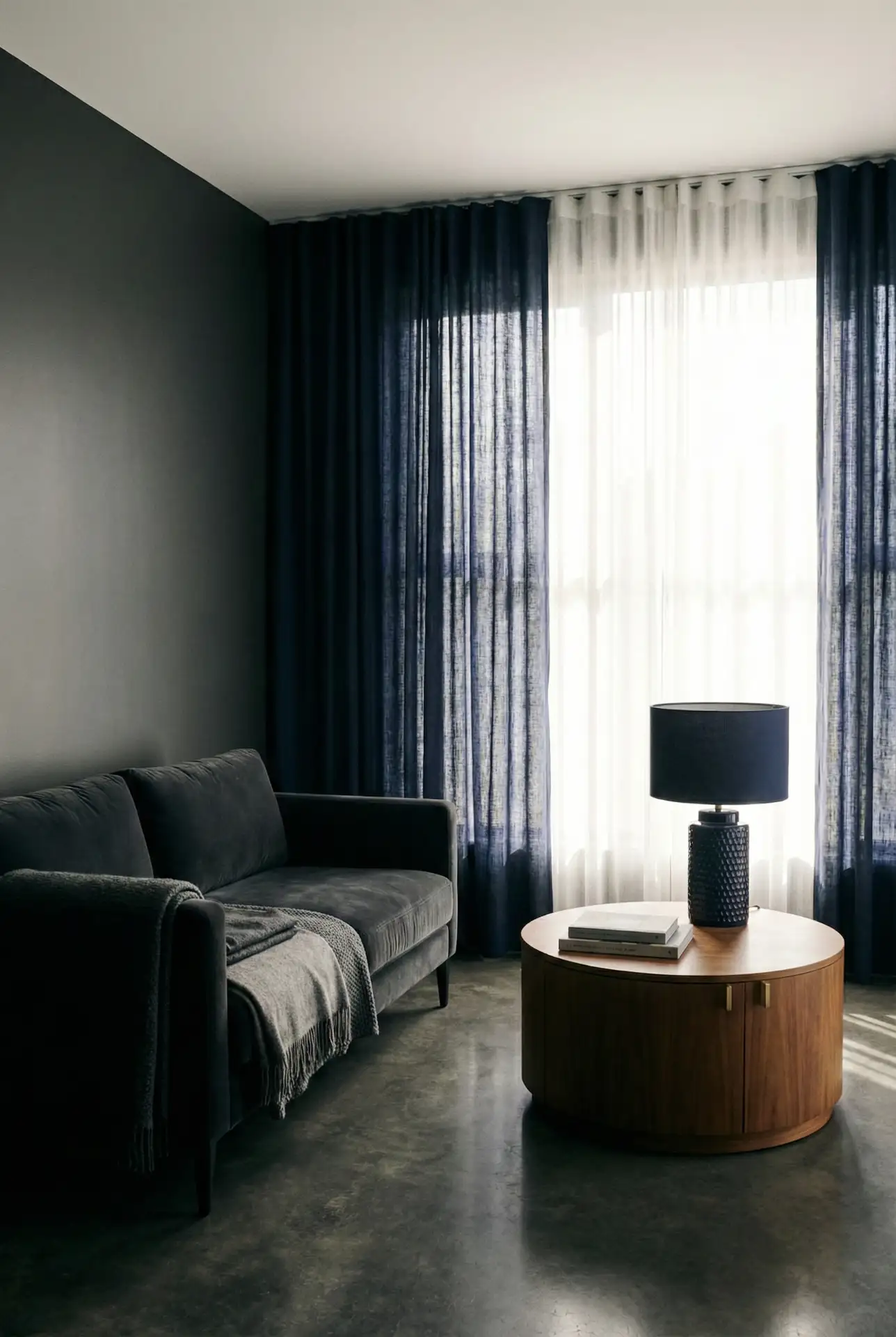 Navy Blue Accents In A Light Grey Apartment 1