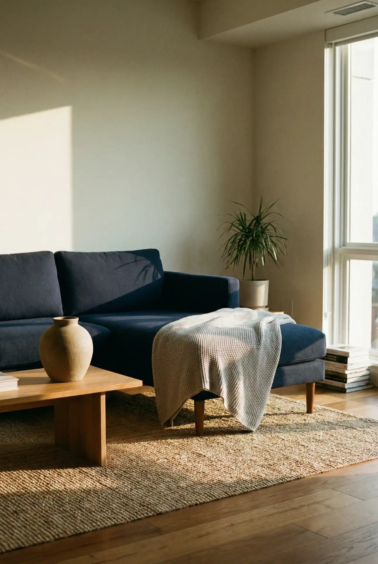 Navy Sectional With Light Gray Layers And Clean Lines 2