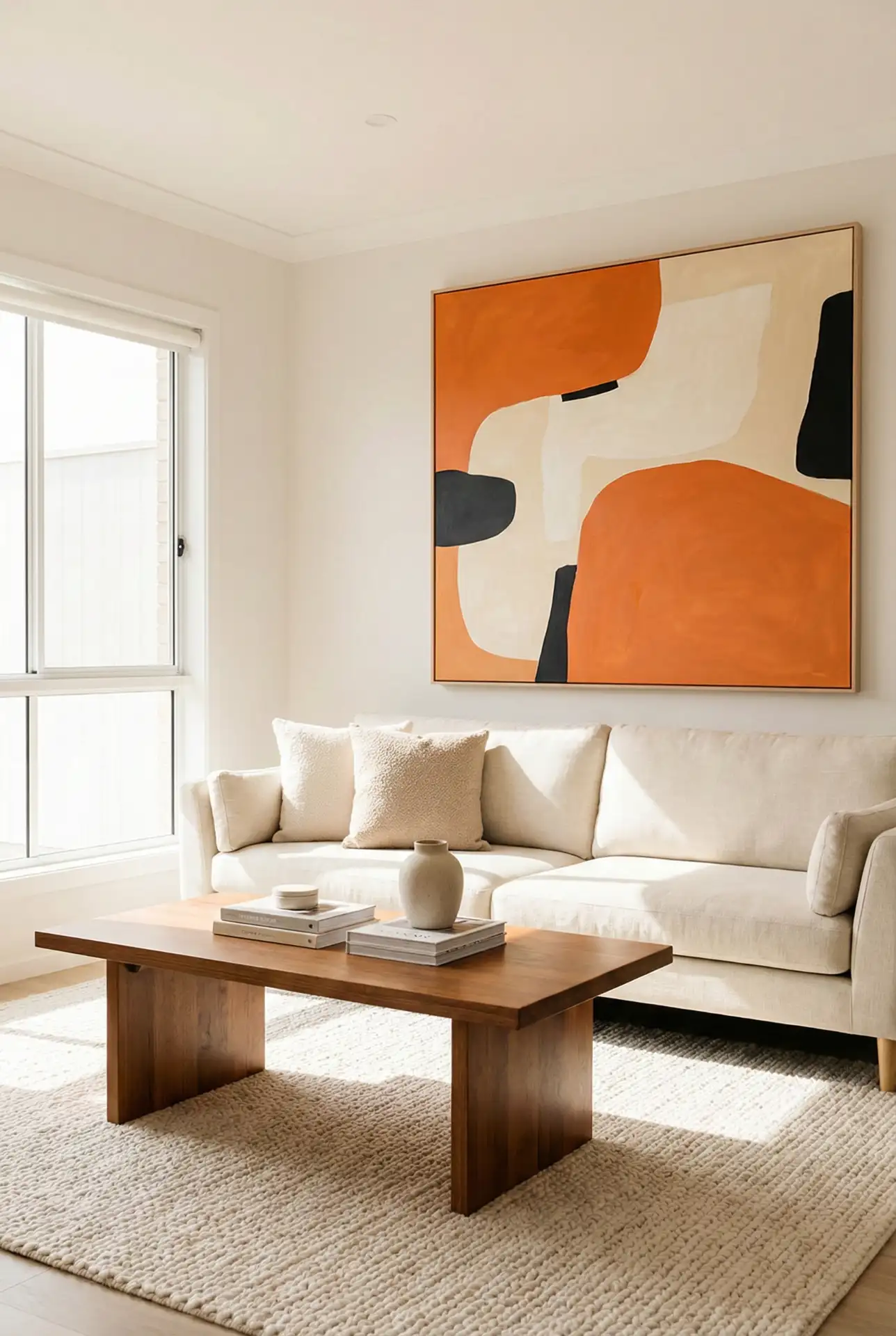 Orange Pop Accent Wall Art With Calm Neutrals 1