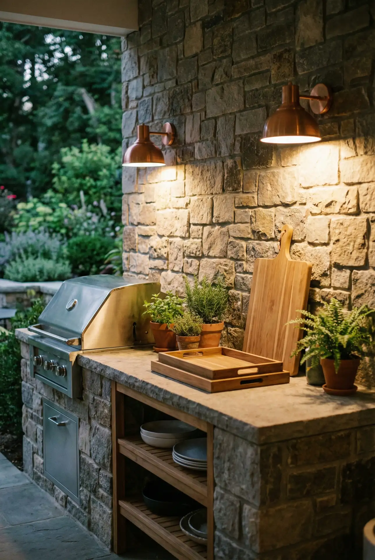 Outdoor Rustic Grill Kitchen With Stone Base 1