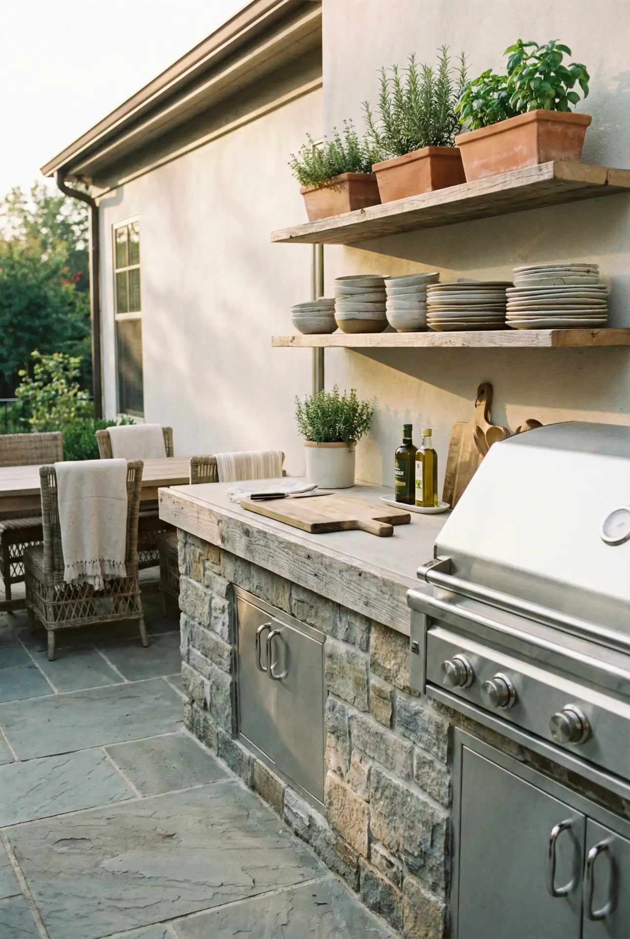 Outdoor Rustic Grill Kitchen With Stone Base 2