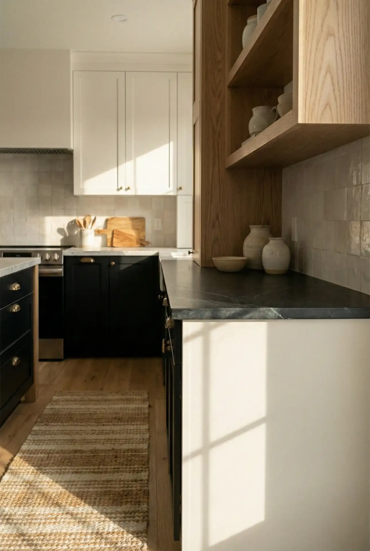 Painted Cabinets With Black Counter Top In A Modern Mix 1